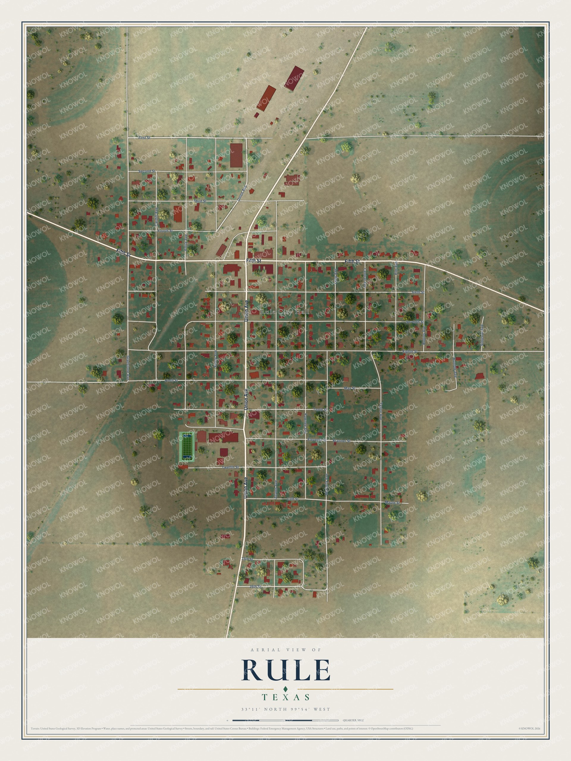 Watermarked full-map preview of Rule, Texas