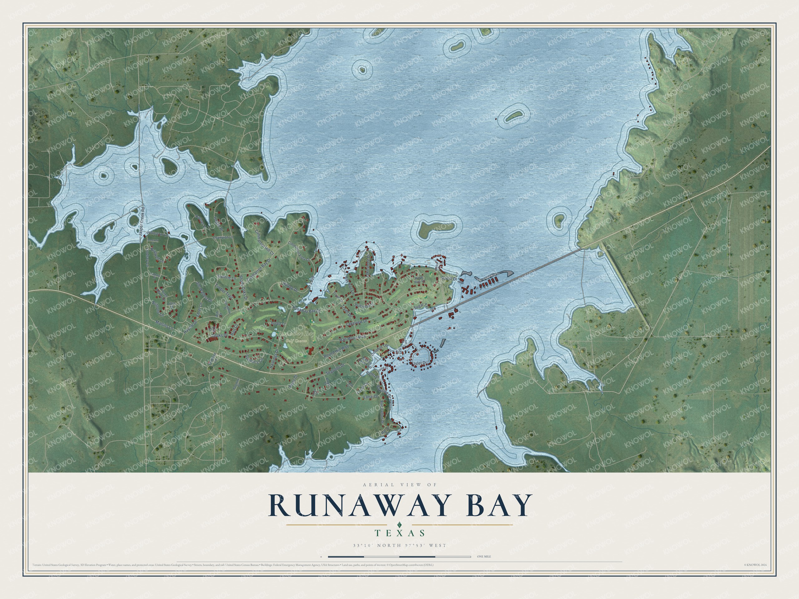 Watermarked full-map preview of Runaway Bay, Texas