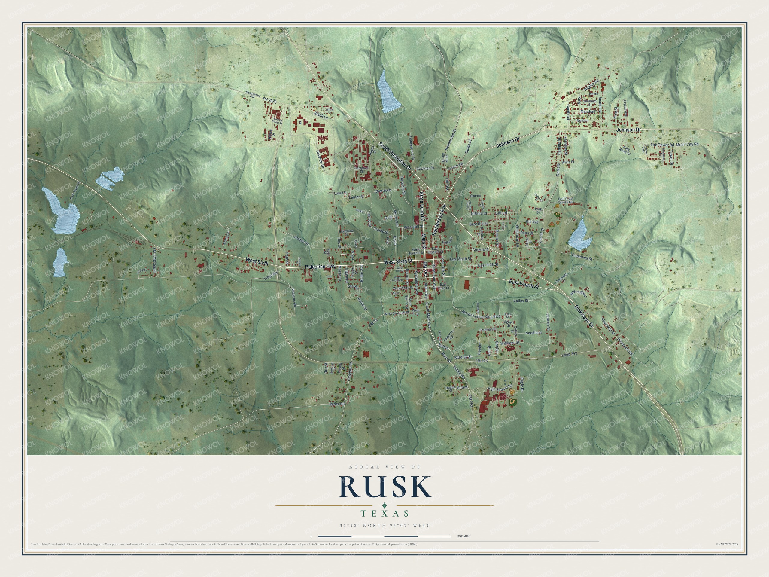 Watermarked full-map preview of Rusk, Texas