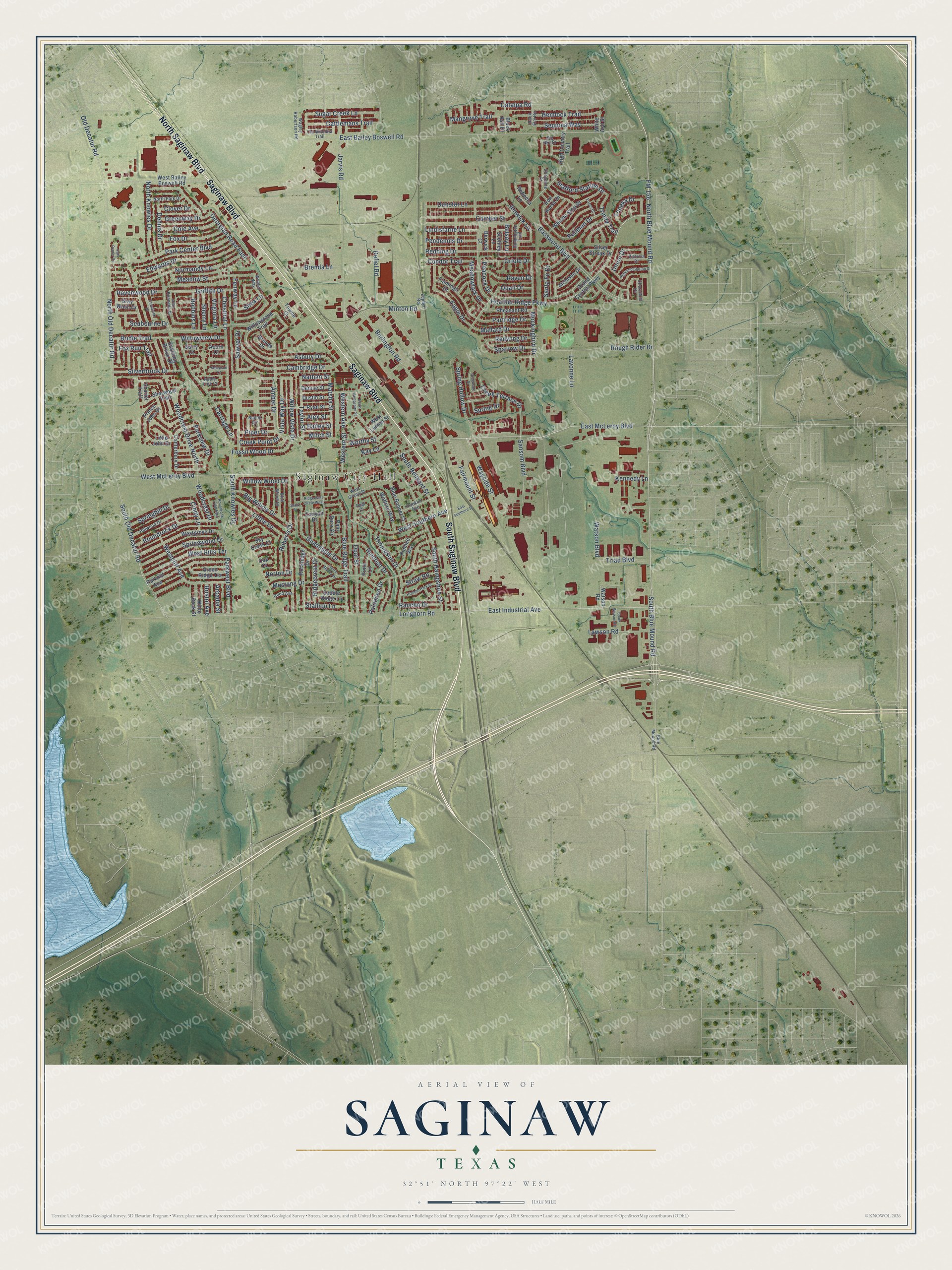 Watermarked full-map preview of Saginaw, Texas
