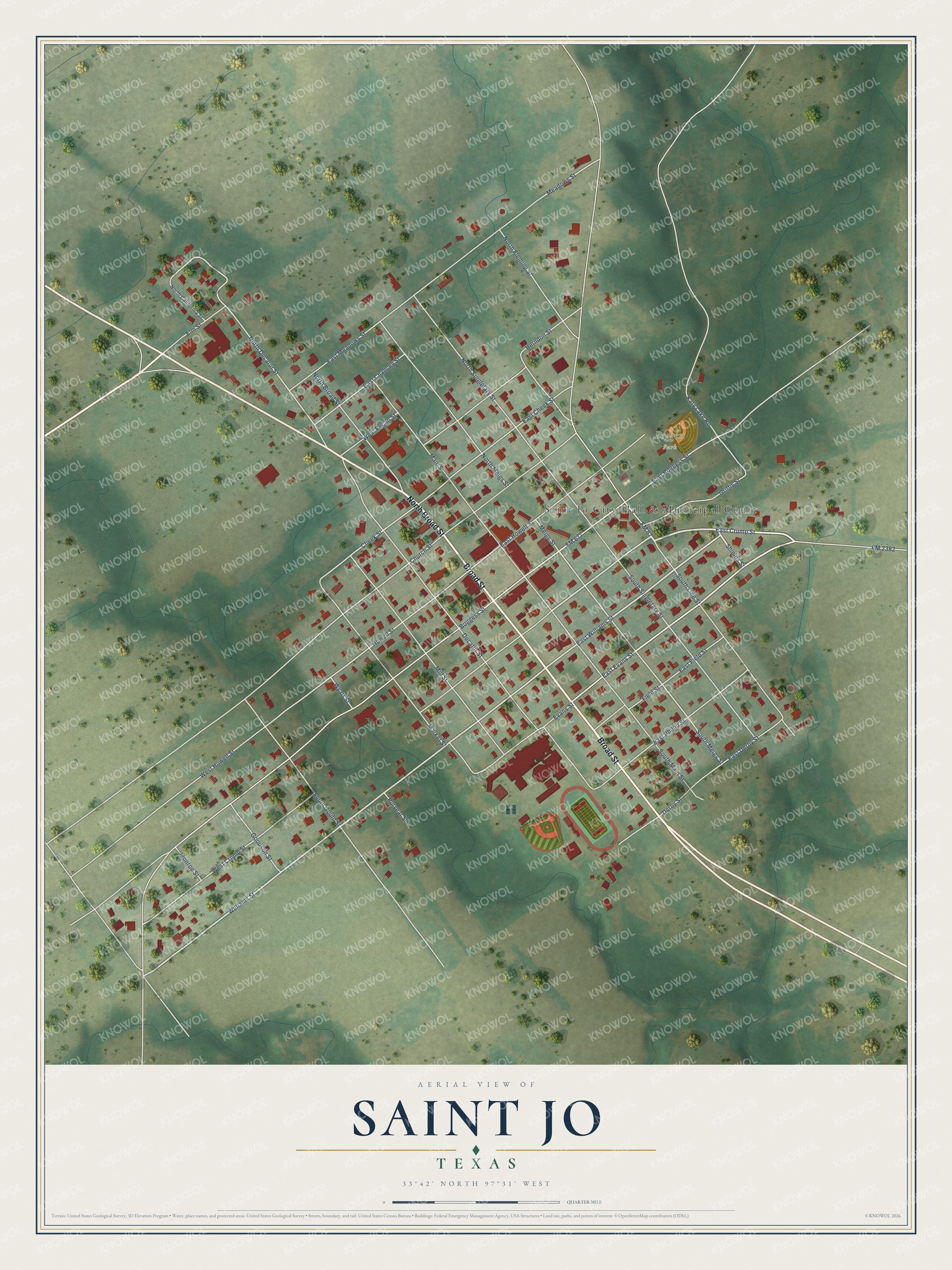 Watermarked full-map preview of Saint Jo, Texas