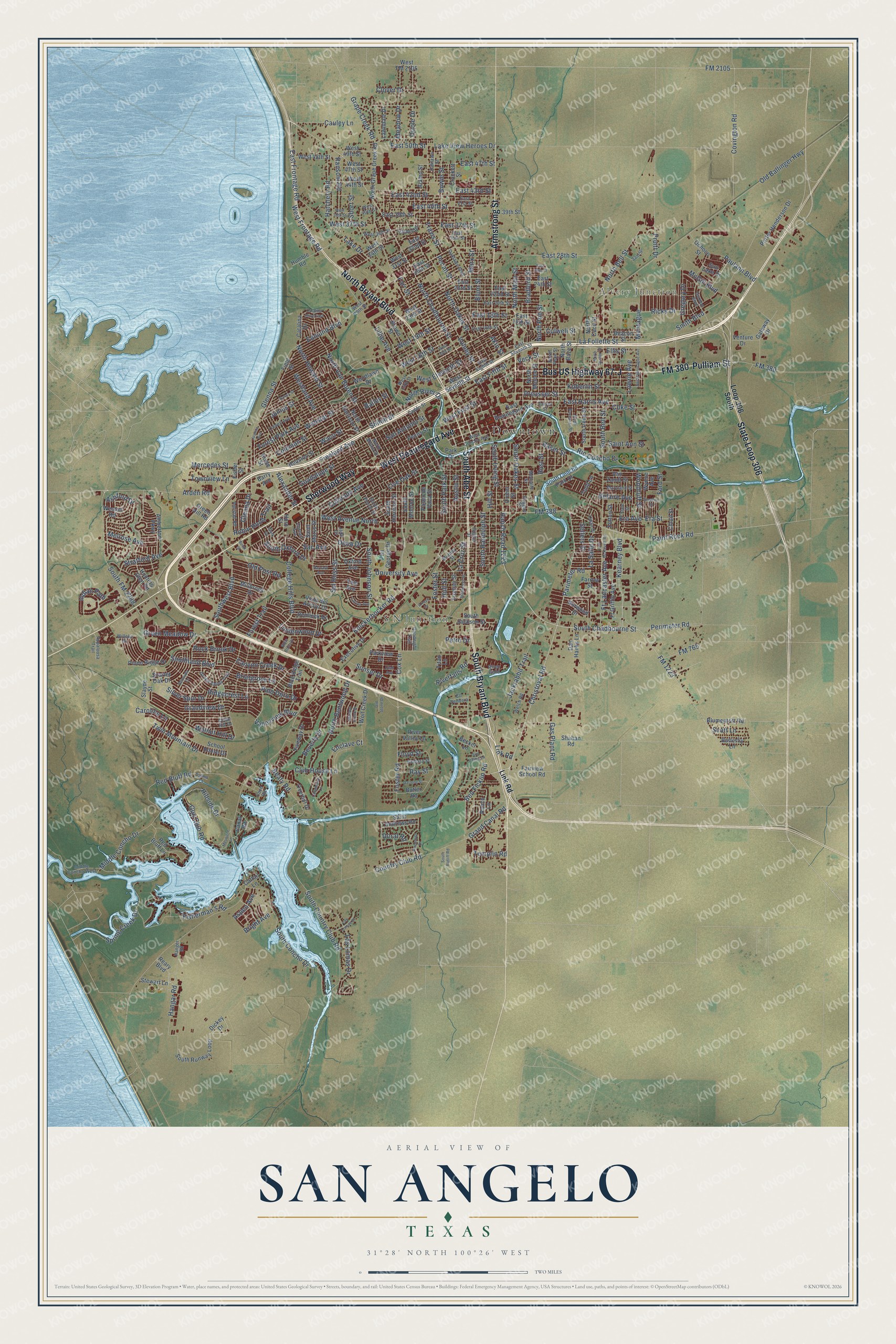 Watermarked full-map preview of San Angelo, Texas