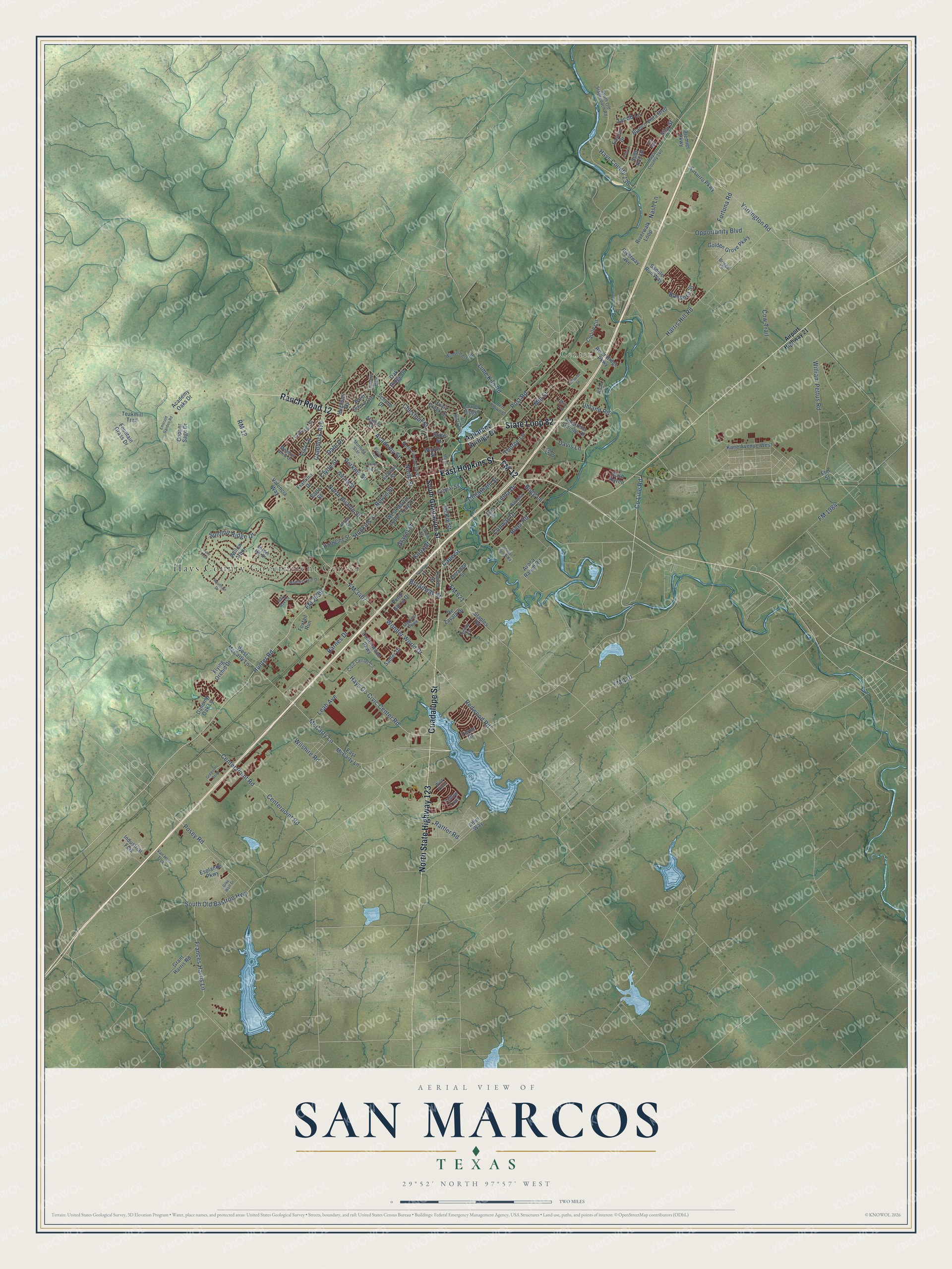 Watermarked full-map preview of San Marcos, Texas