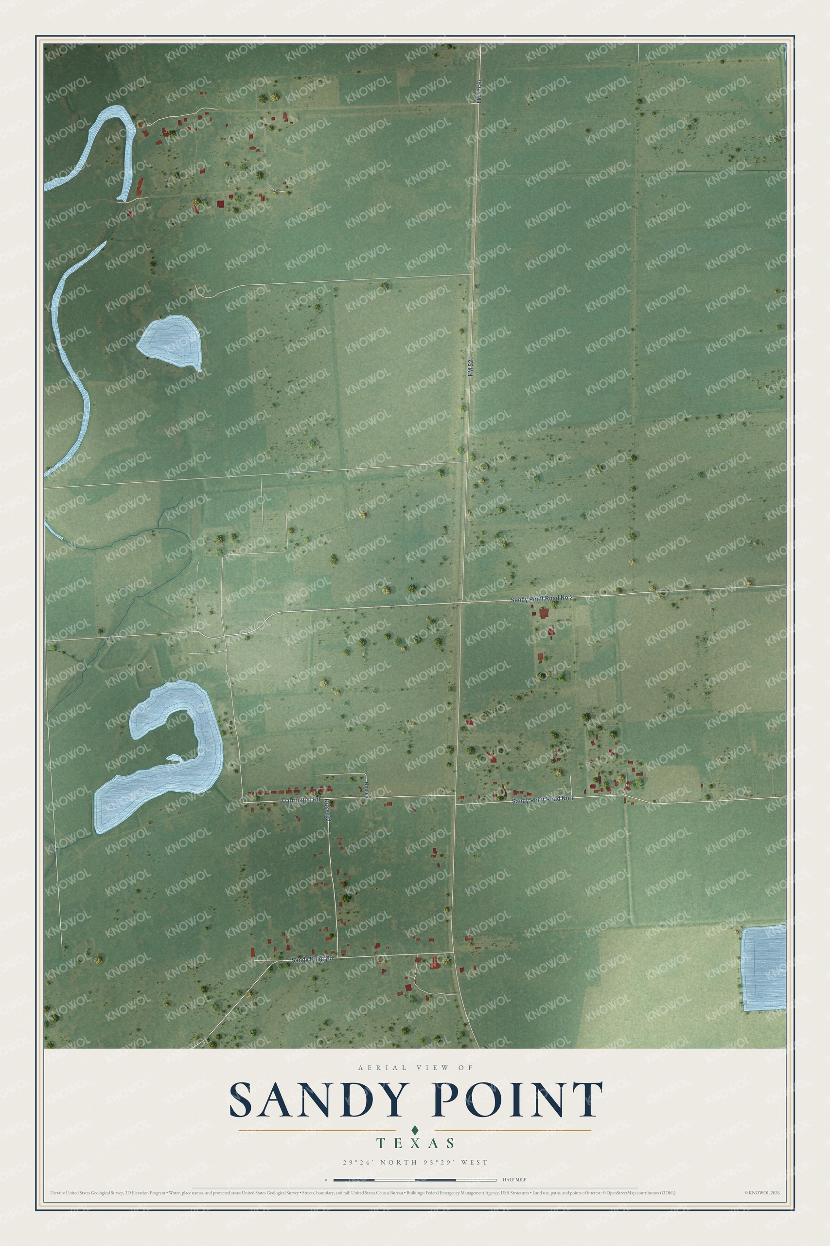 Watermarked full-map preview of Sandy Point, Texas