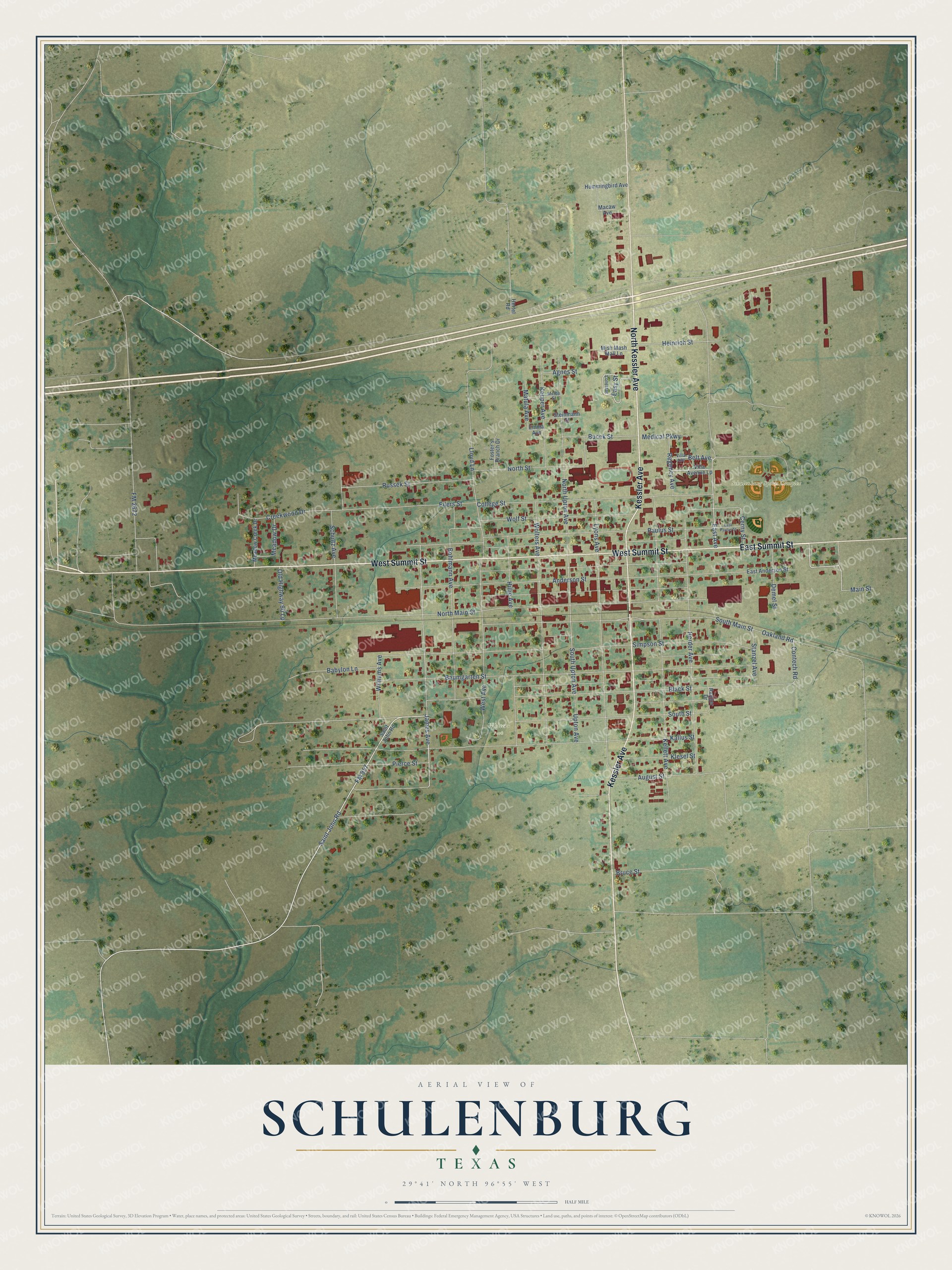 Watermarked full-map preview of Schulenburg, Texas