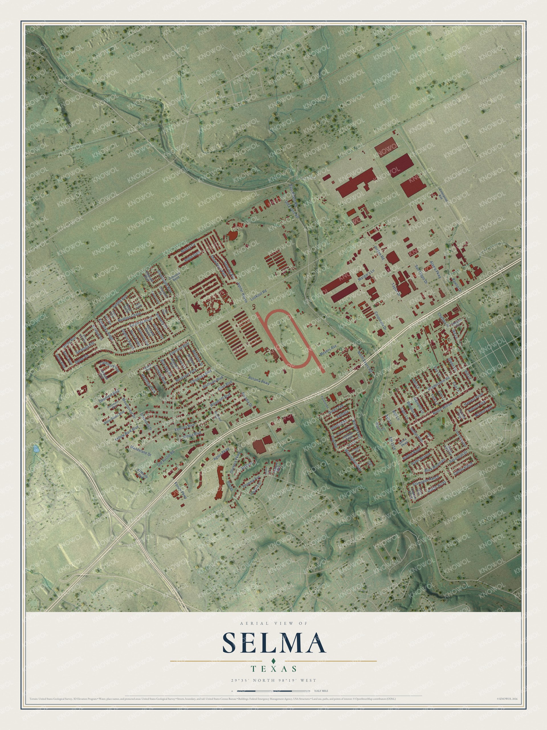 Watermarked full-map preview of Selma, Texas