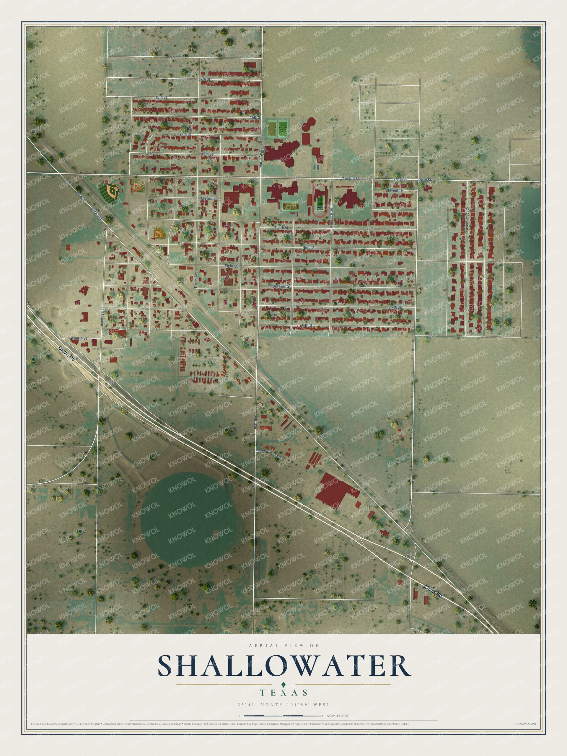 Watermarked full-map preview of Shallowater, Texas