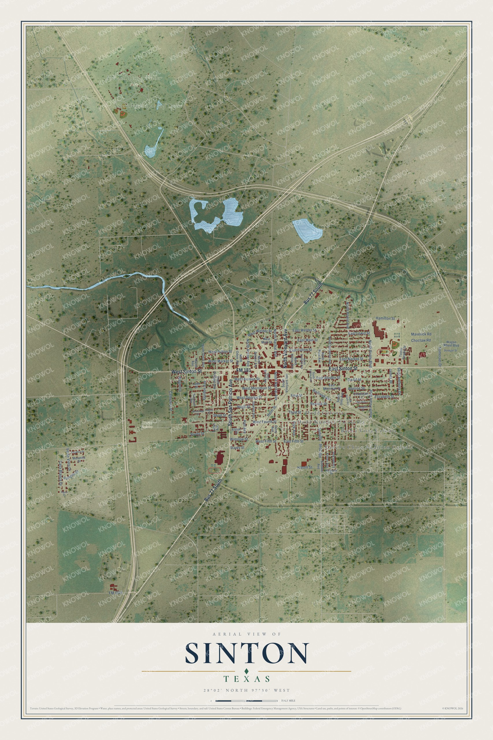 Watermarked full-map preview of Sinton, Texas
