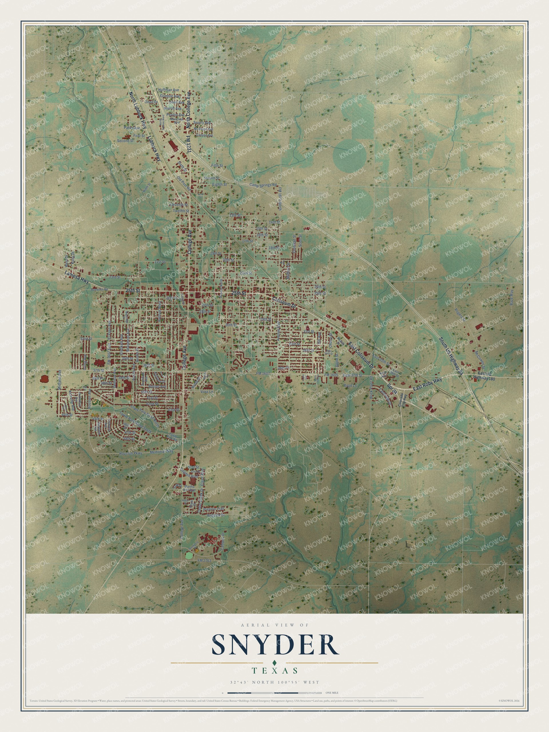 Watermarked full-map preview of Snyder, Texas