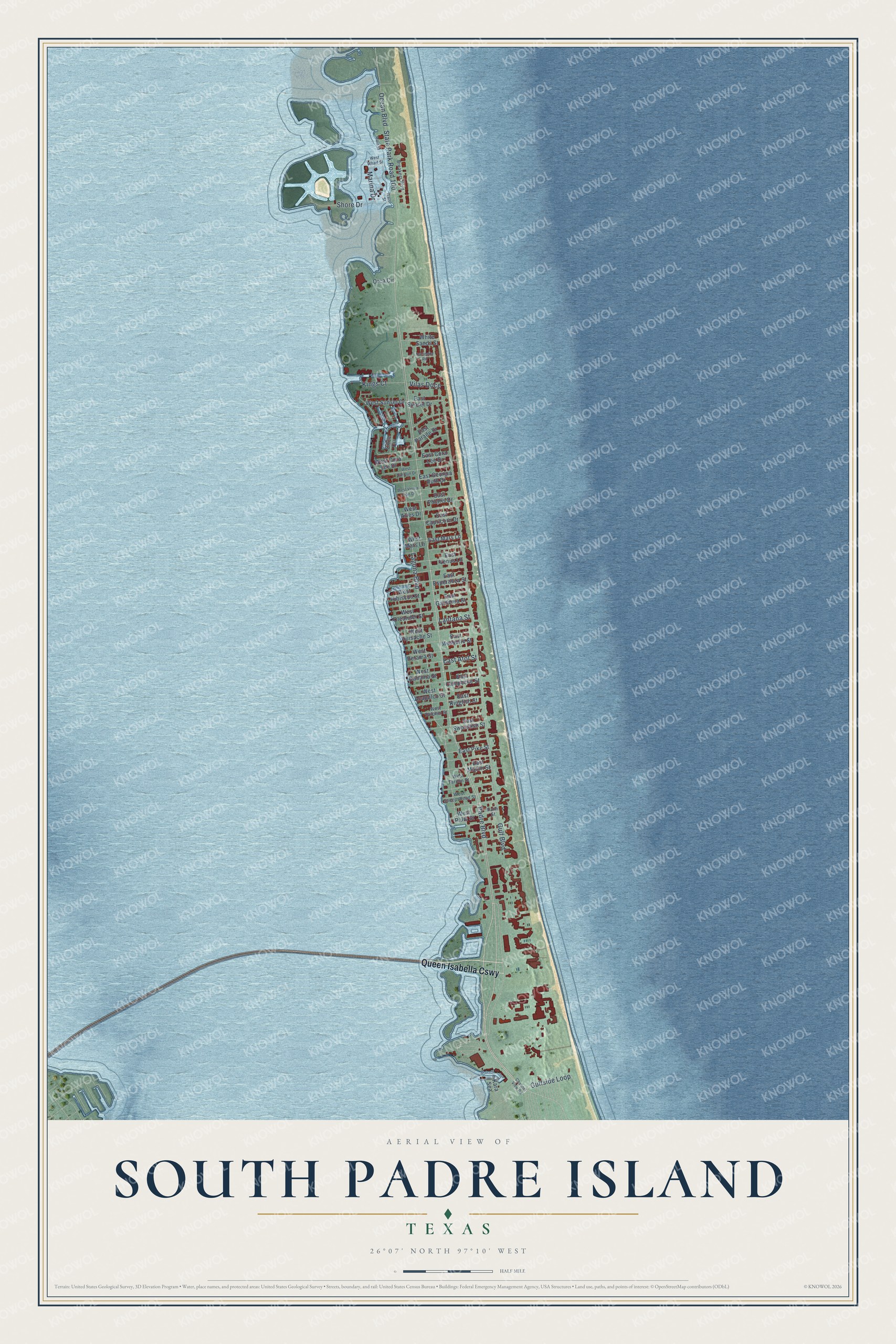 Watermarked full-map preview of South Padre Island, Texas