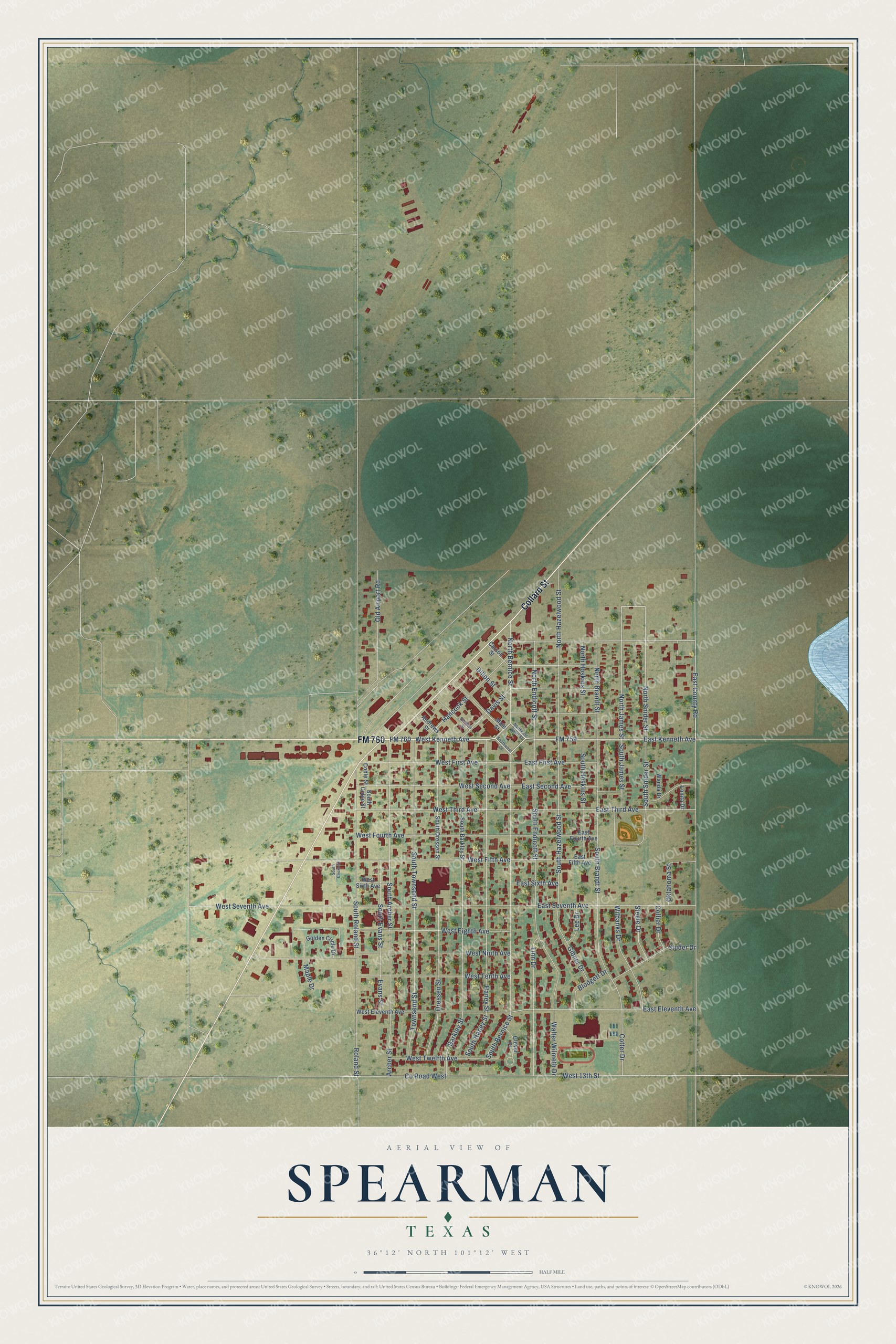Watermarked full-map preview of Spearman, Texas