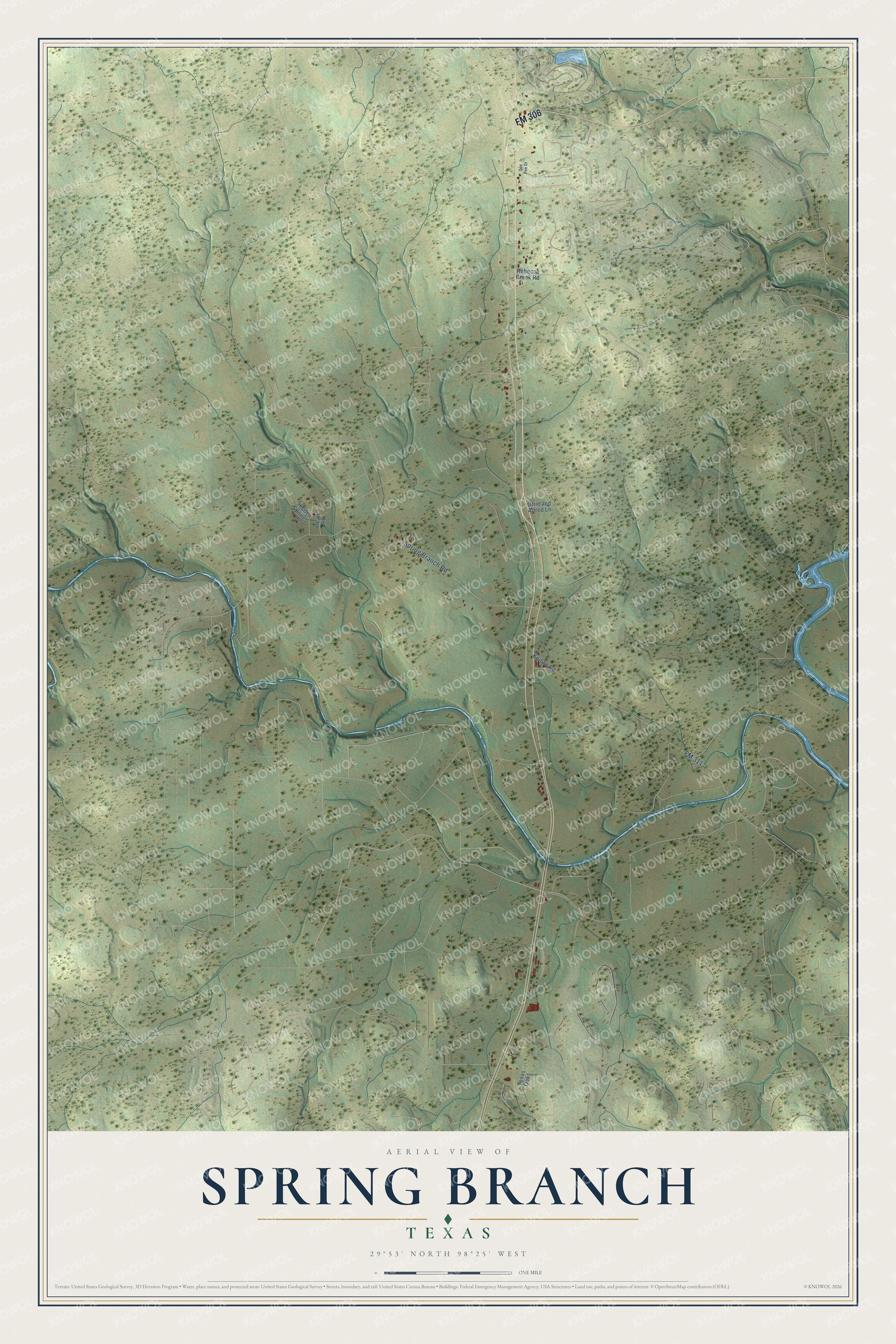 Watermarked full-map preview of Spring Branch, Texas