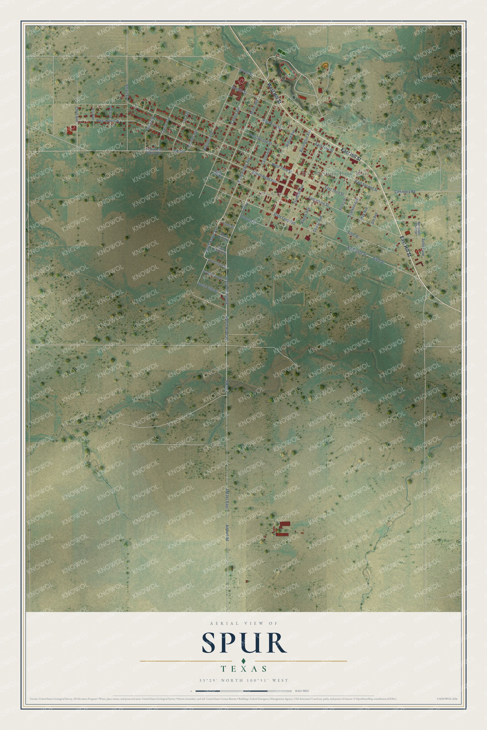 Watermarked full-map preview of Spur, Texas