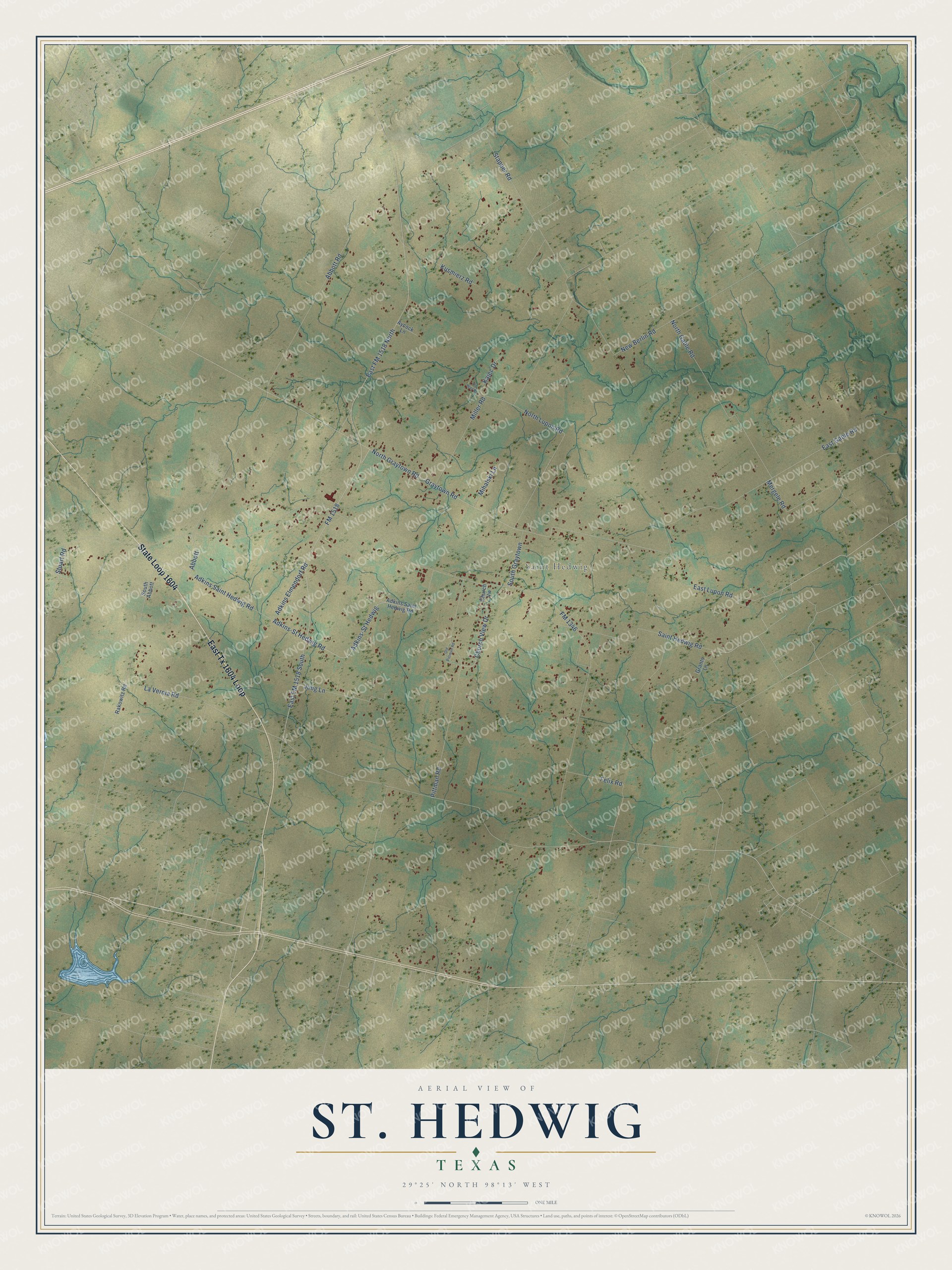 Watermarked full-map preview of St. Hedwig, Texas