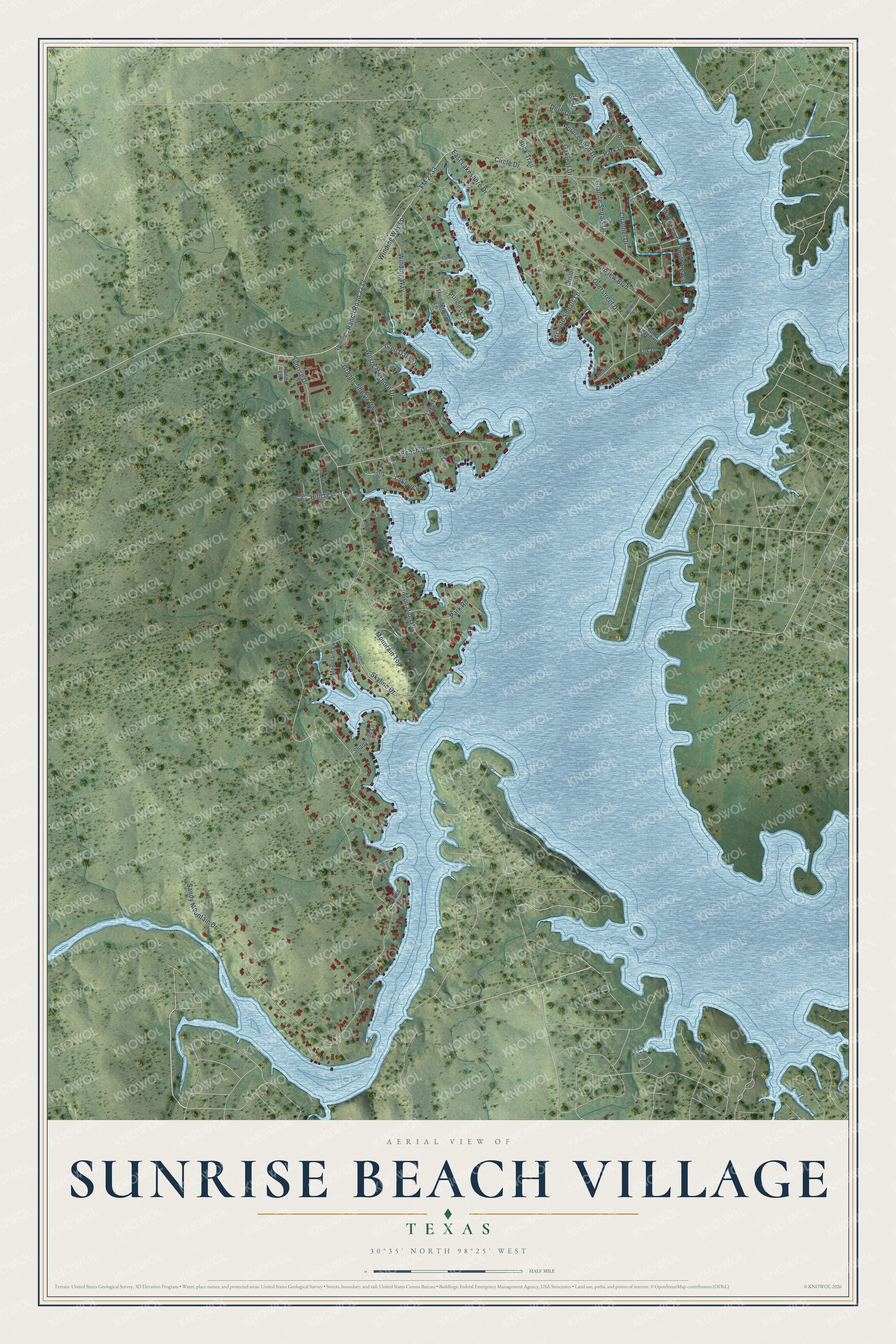 Watermarked full-map preview of Sunrise Beach Village, Texas