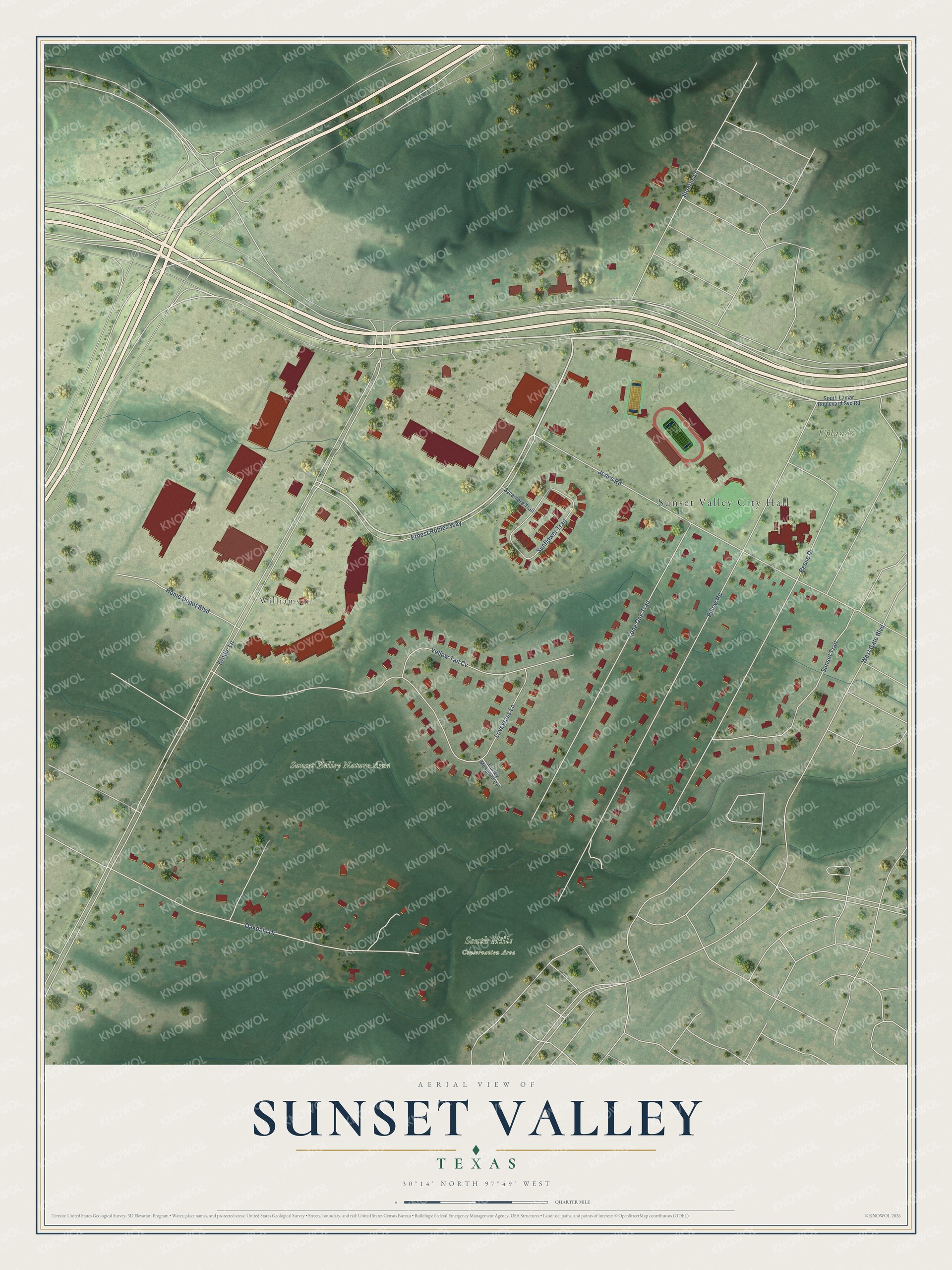 Watermarked full-map preview of Sunset Valley, Texas