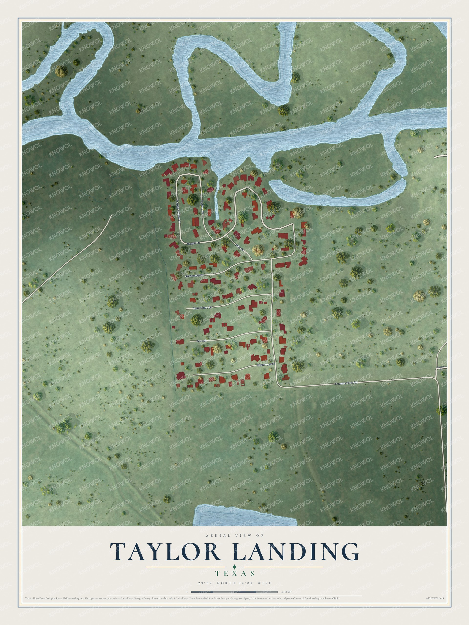 Watermarked full-map preview of Taylor Landing, Texas