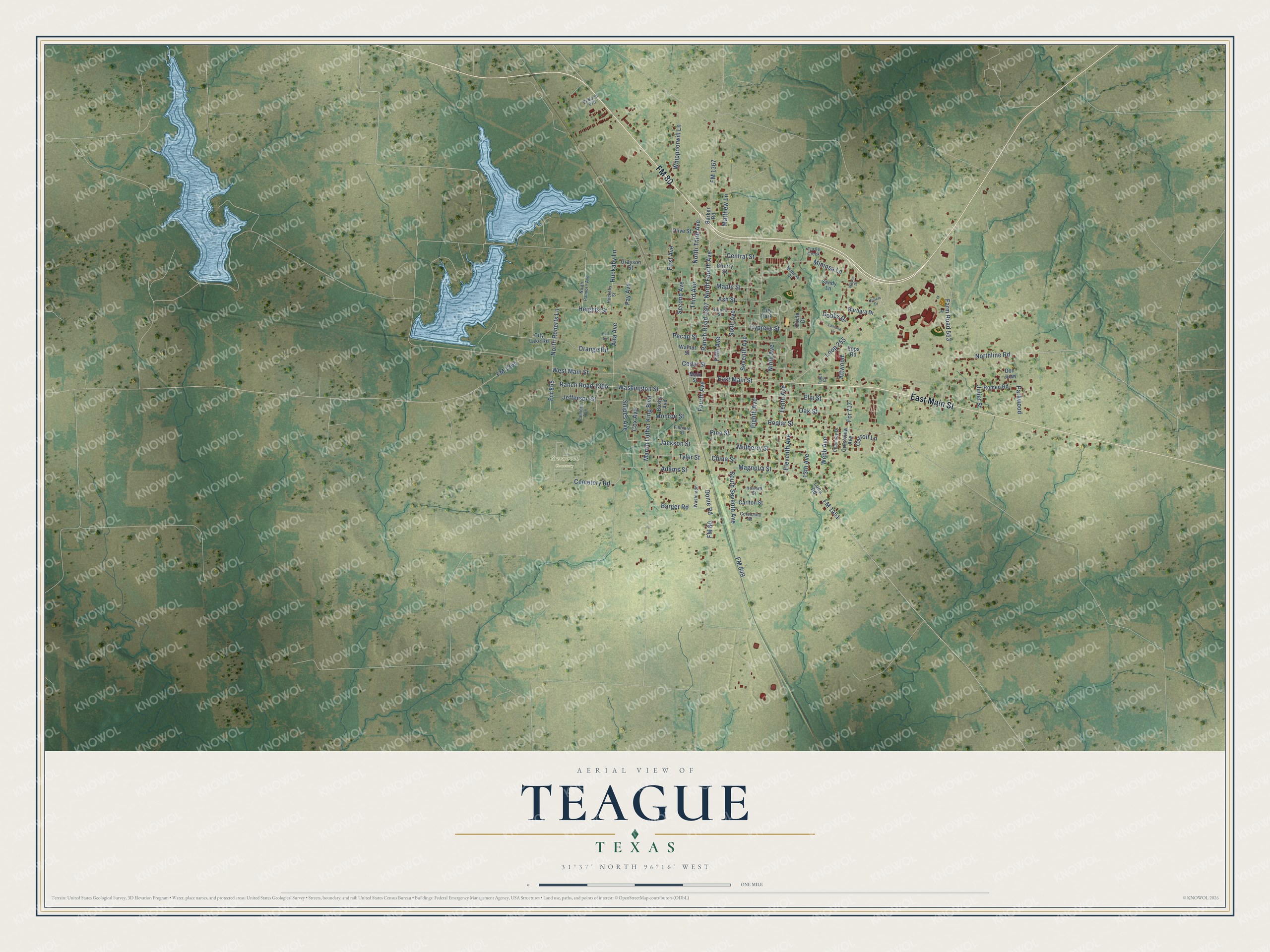 Watermarked full-map preview of Teague, Texas