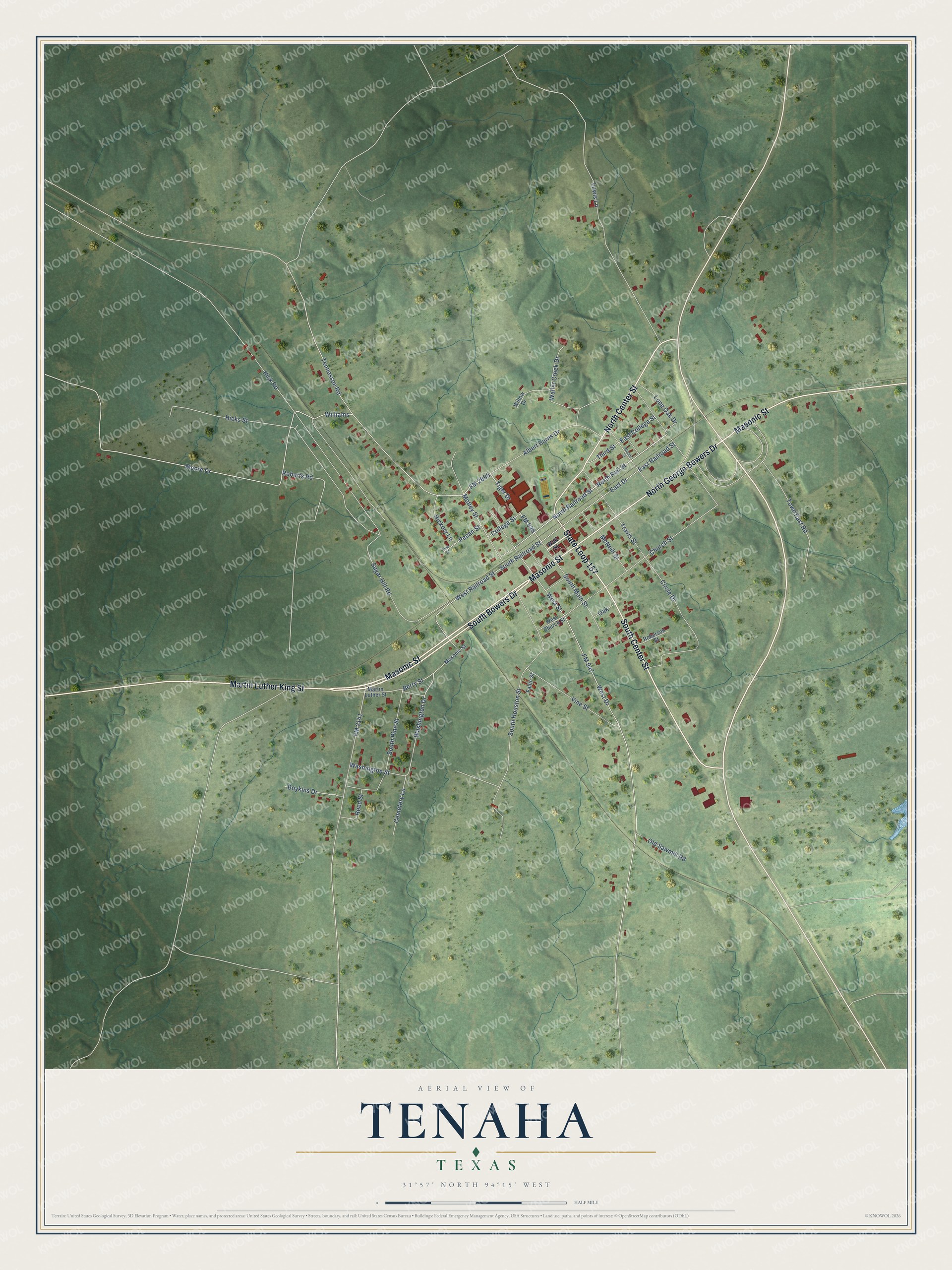 Watermarked full-map preview of Tenaha, Texas