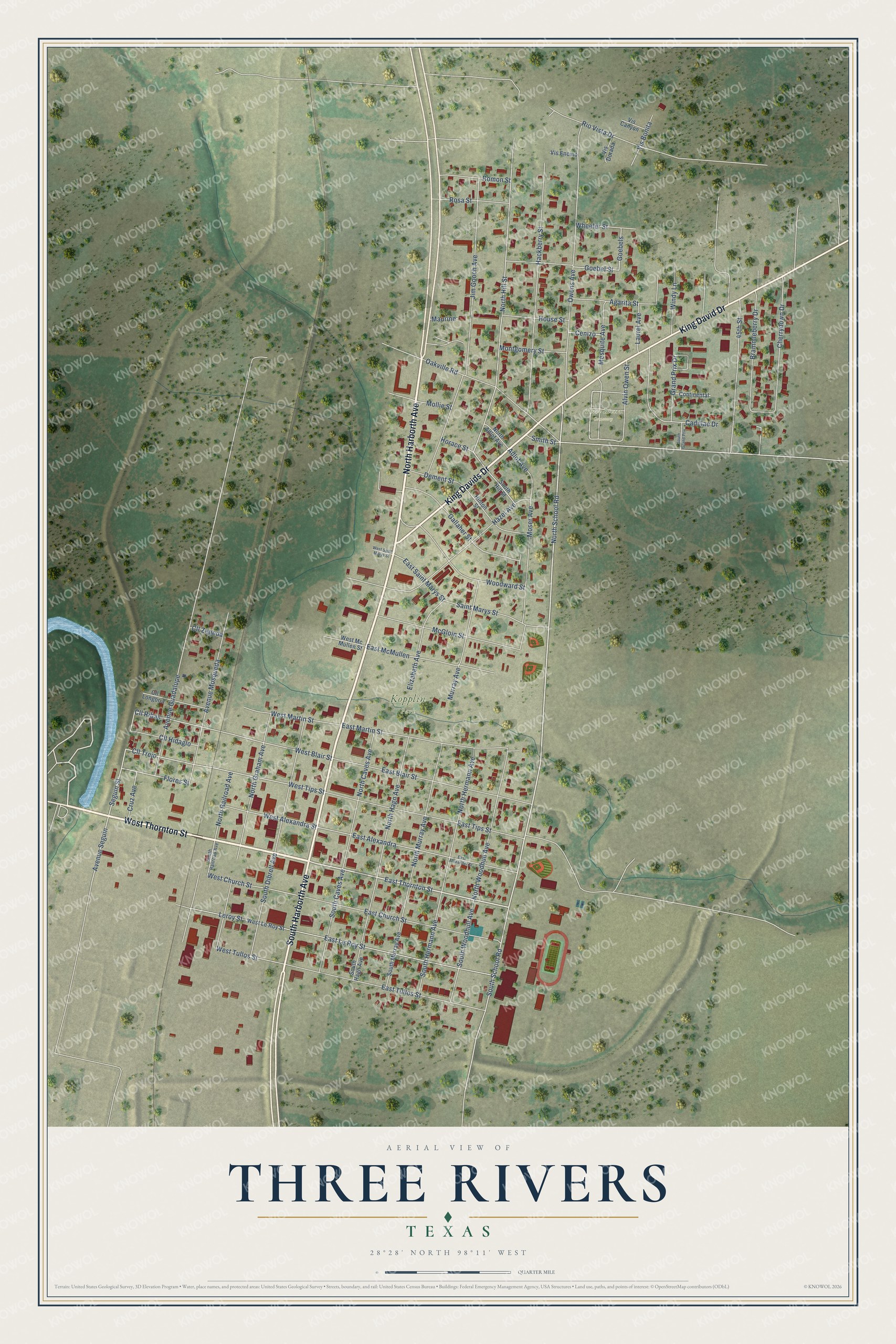 Watermarked full-map preview of Three Rivers, Texas