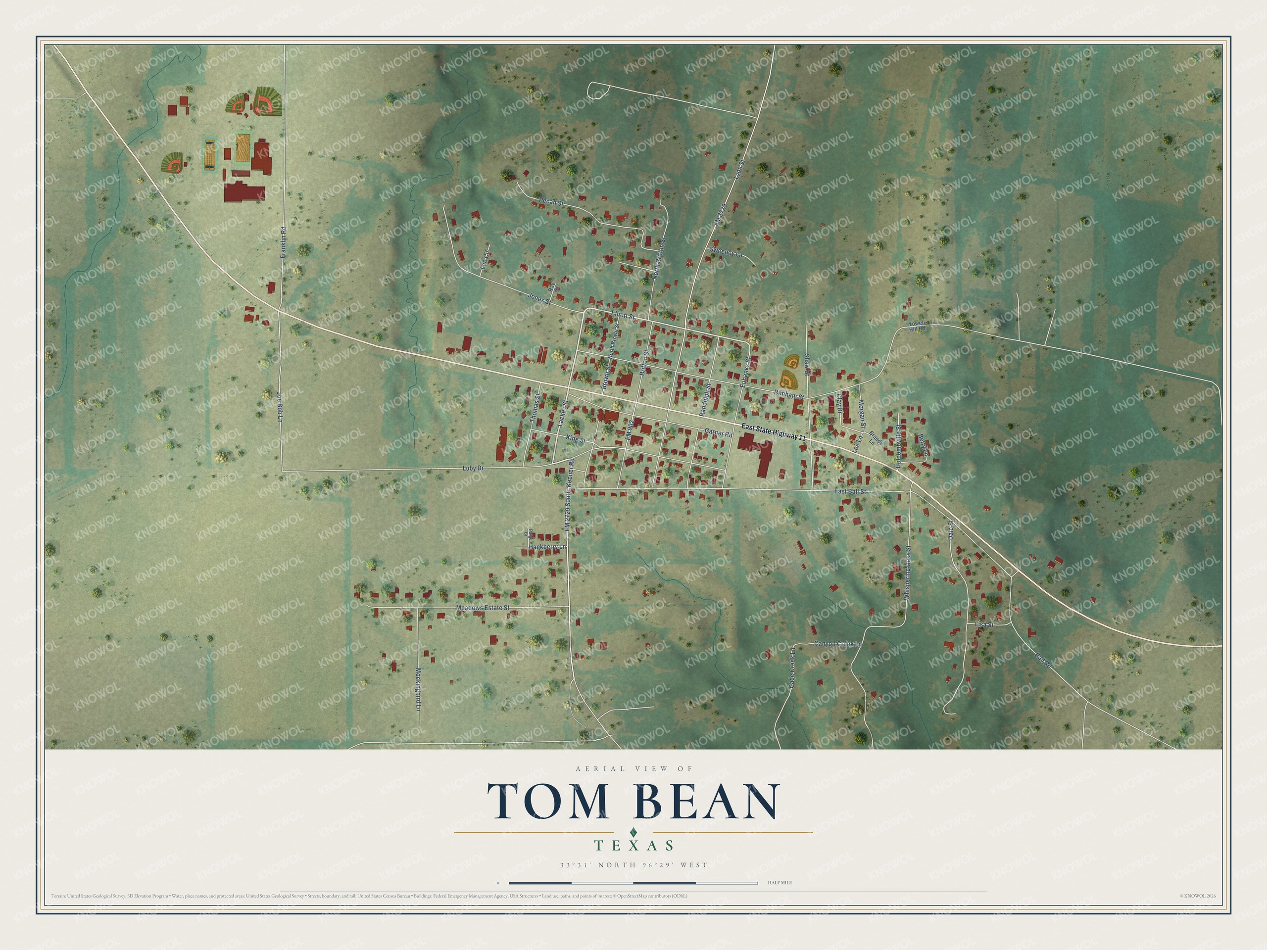 Watermarked full-map preview of Tom Bean, Texas