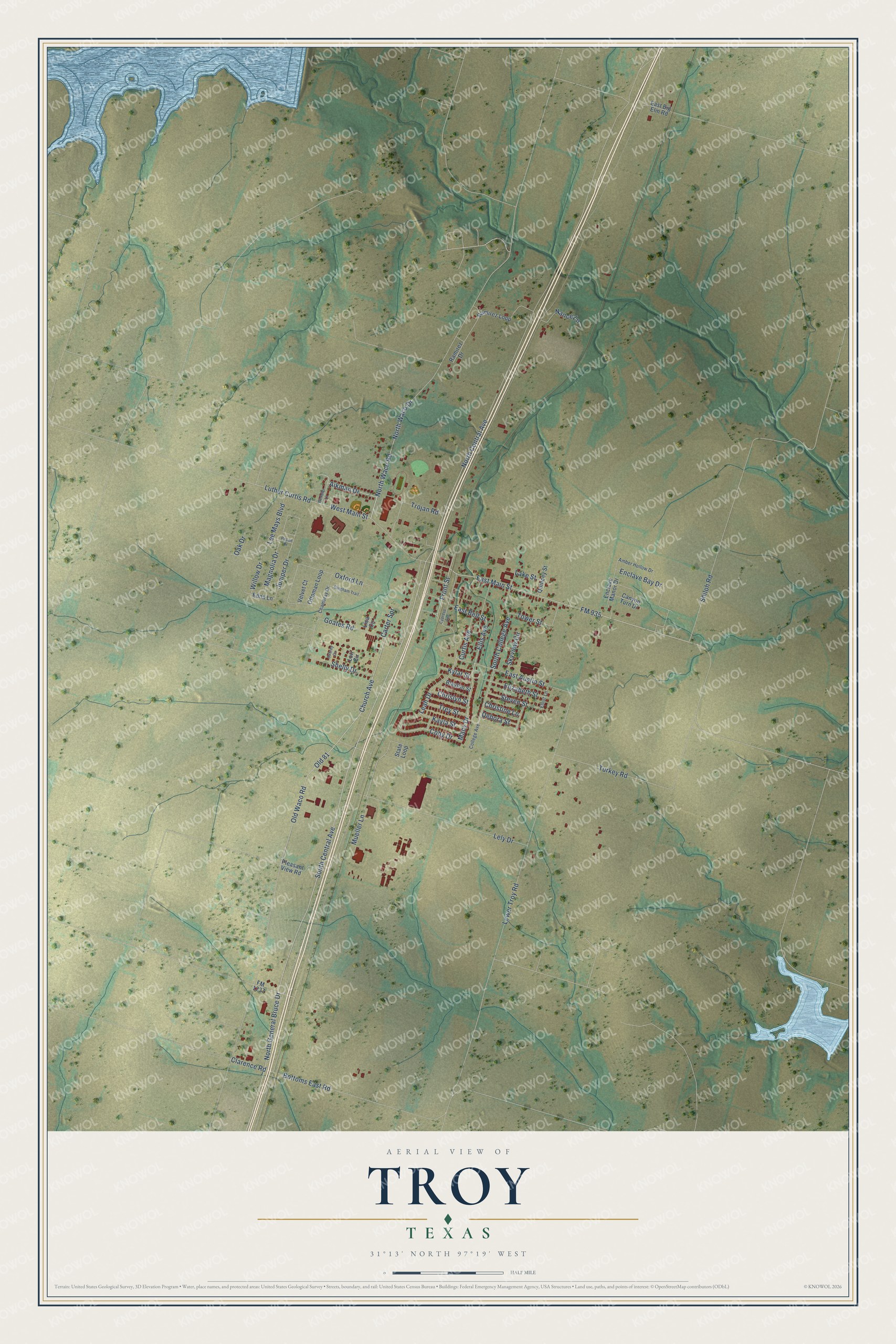 Watermarked full-map preview of Troy, Texas