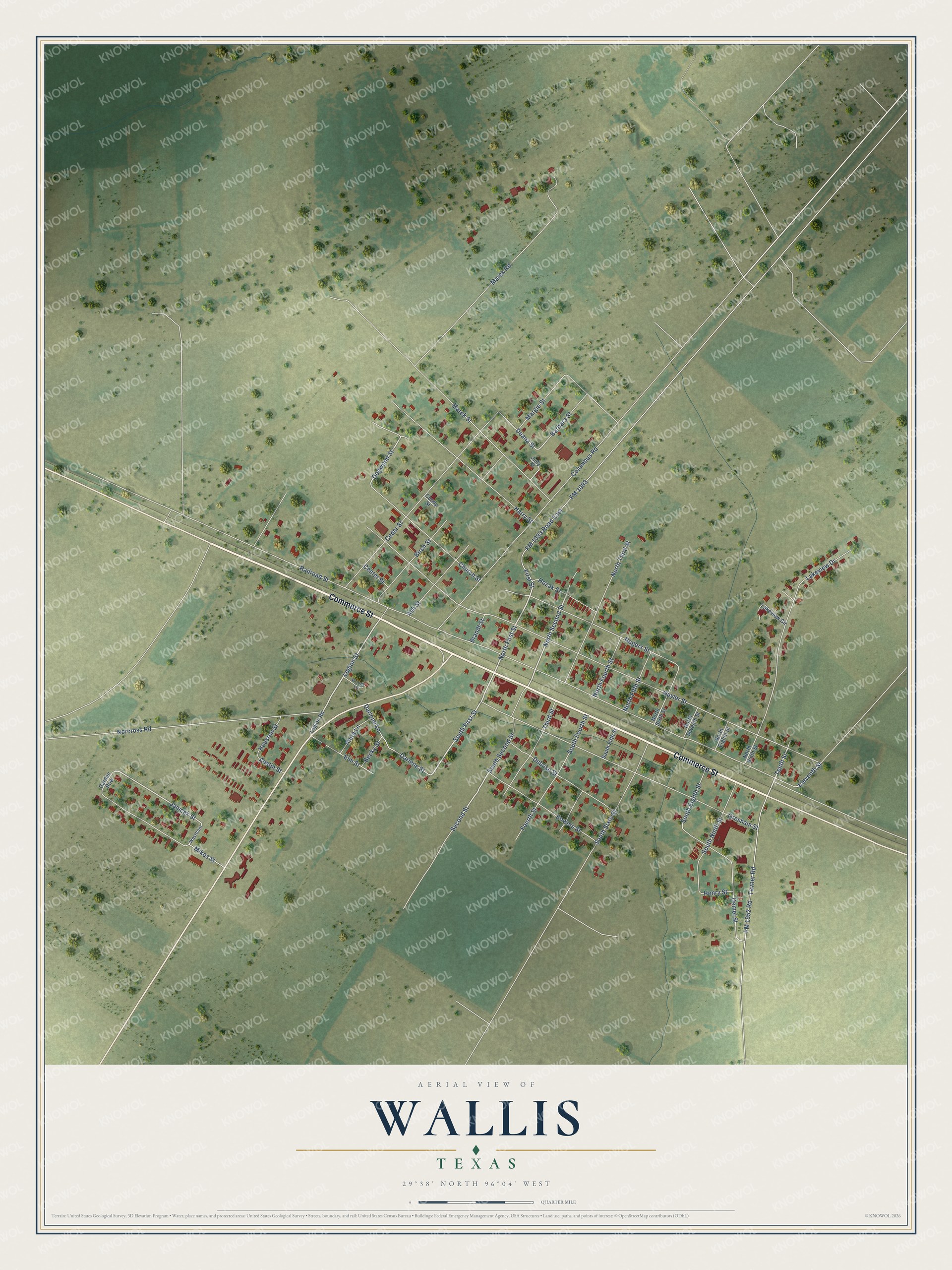 Watermarked full-map preview of Wallis, Texas