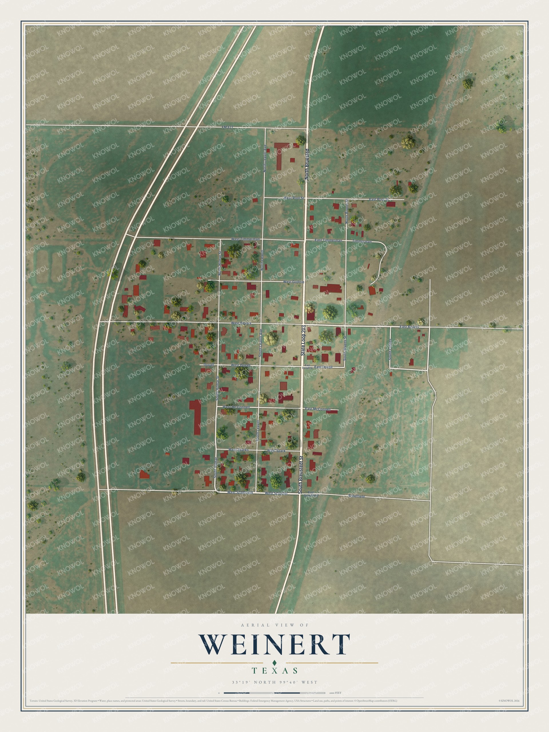Watermarked full-map preview of Weinert, Texas