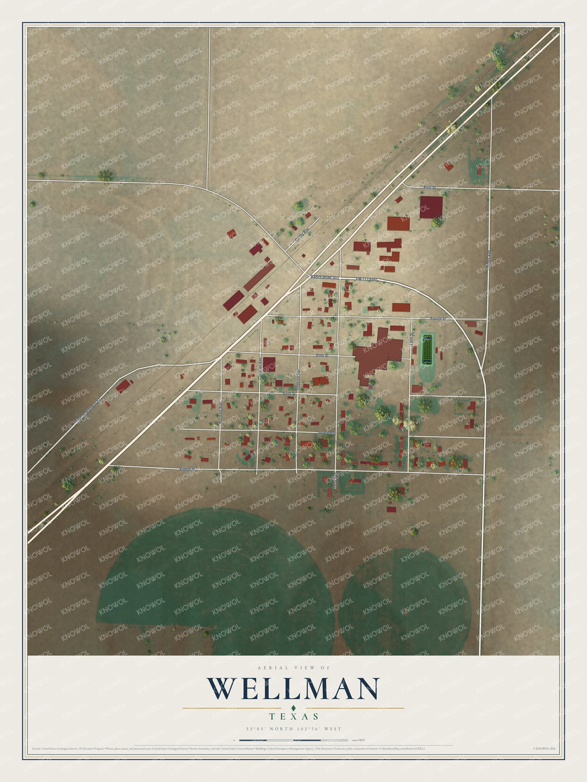 Watermarked full-map preview of Wellman, Texas