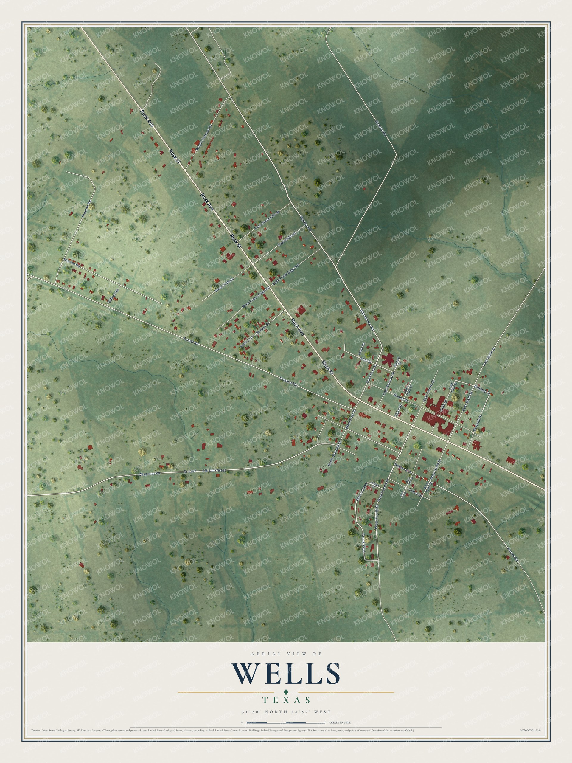 Watermarked full-map preview of Wells, Texas