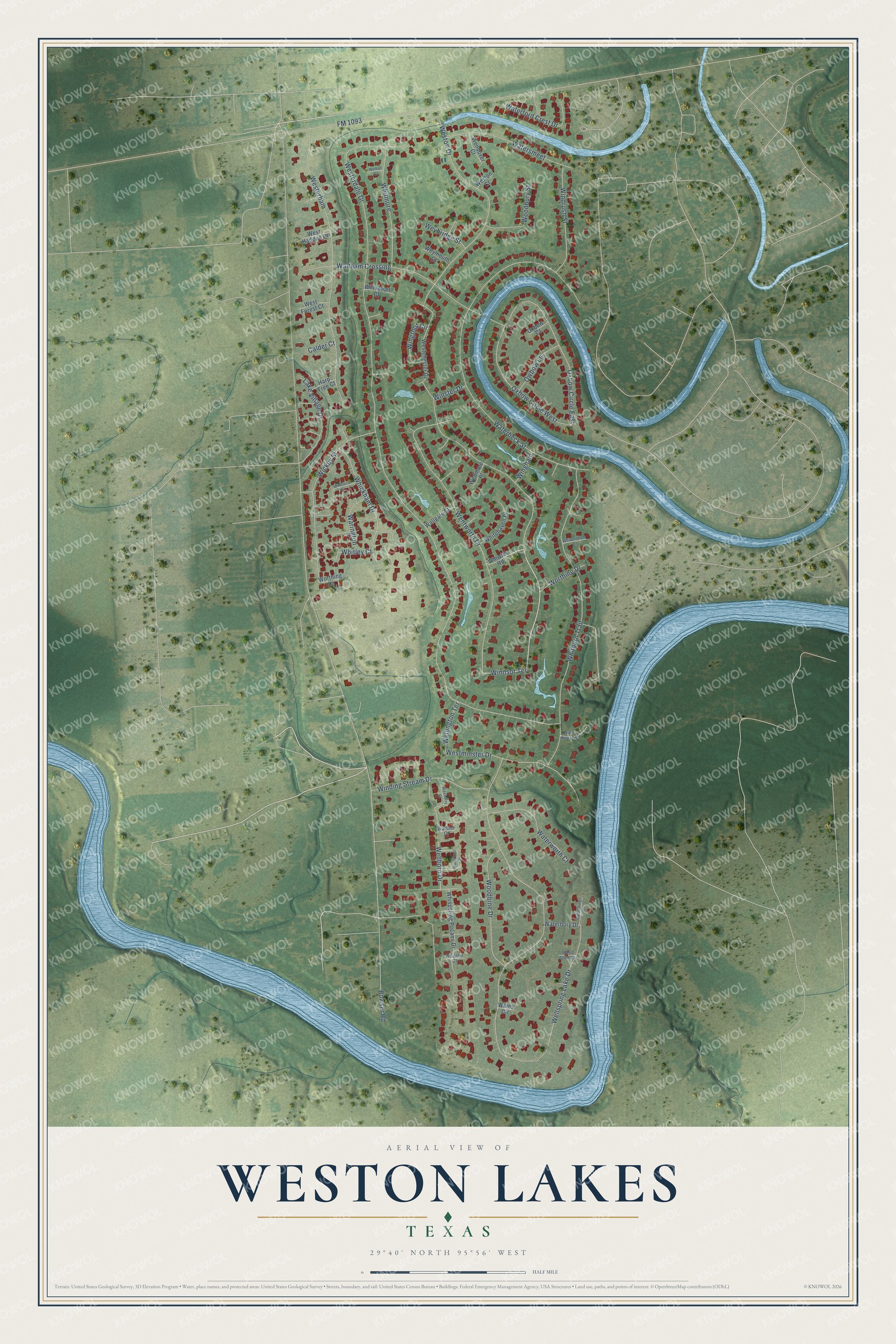 Watermarked full-map preview of Weston Lakes, Texas