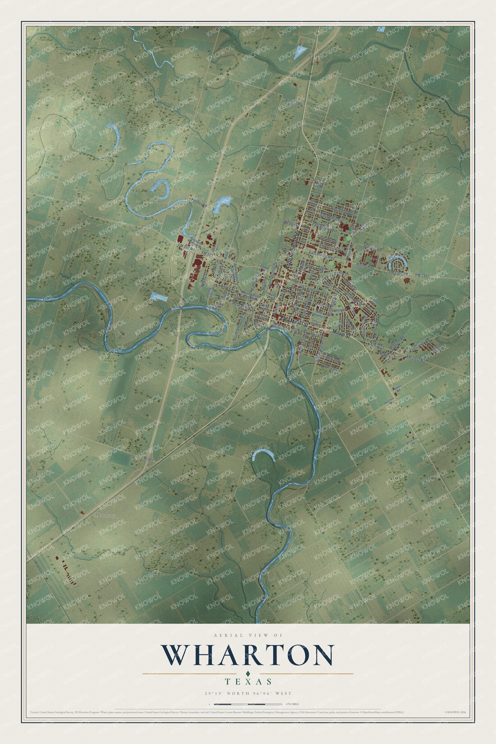 Watermarked full-map preview of Wharton, Texas