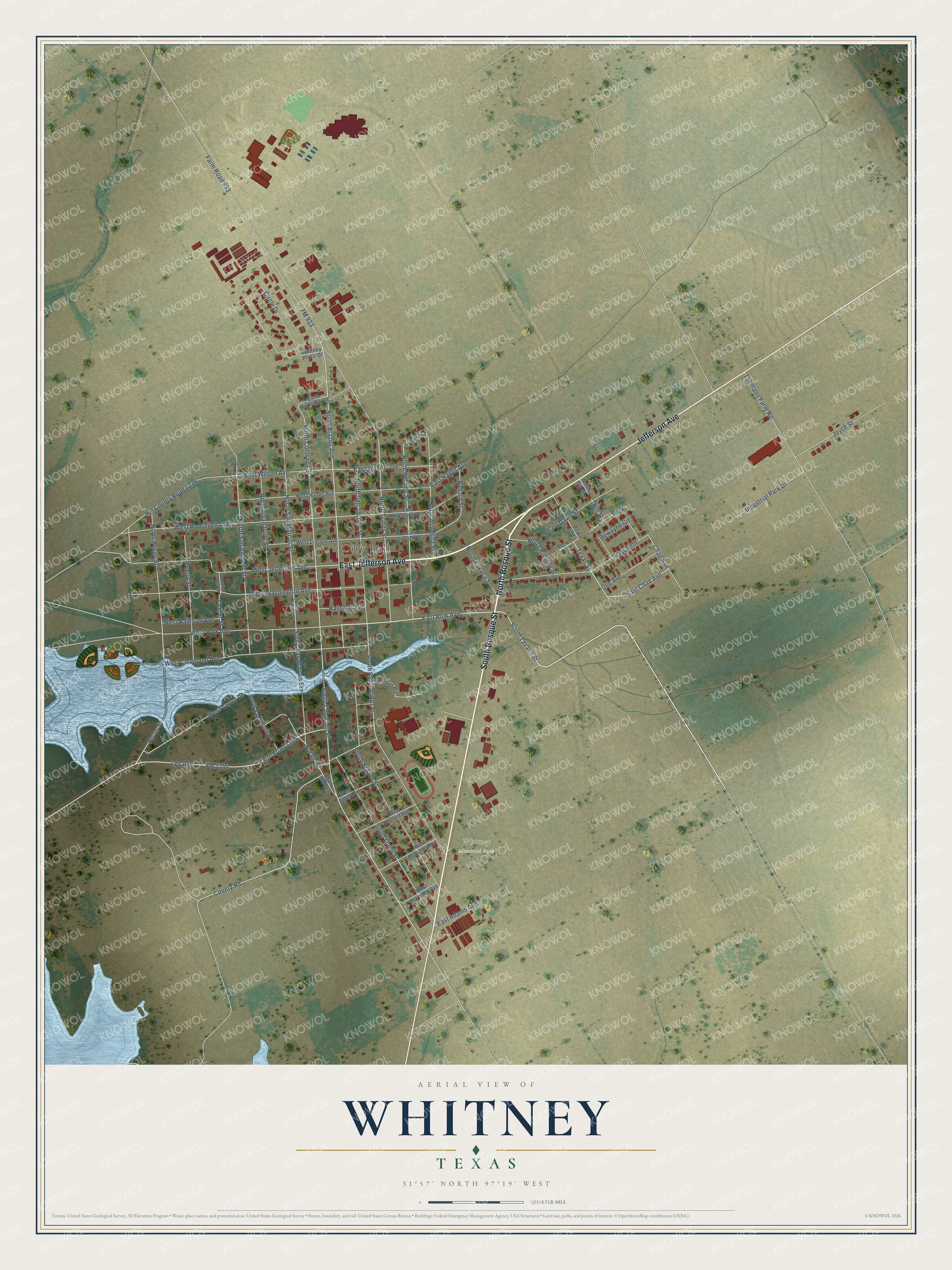 Watermarked full-map preview of Whitney, Texas