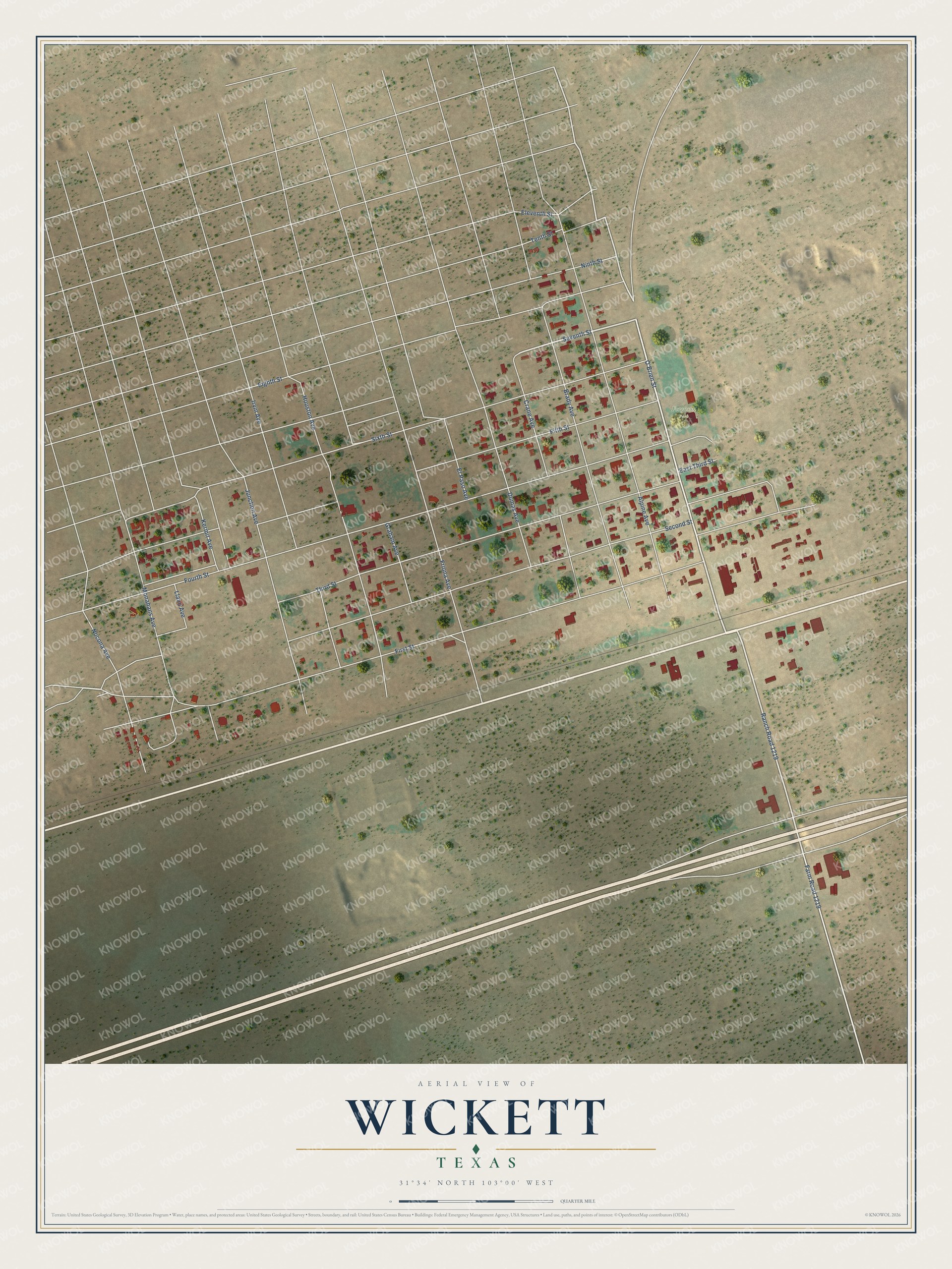 Watermarked full-map preview of Wickett, Texas