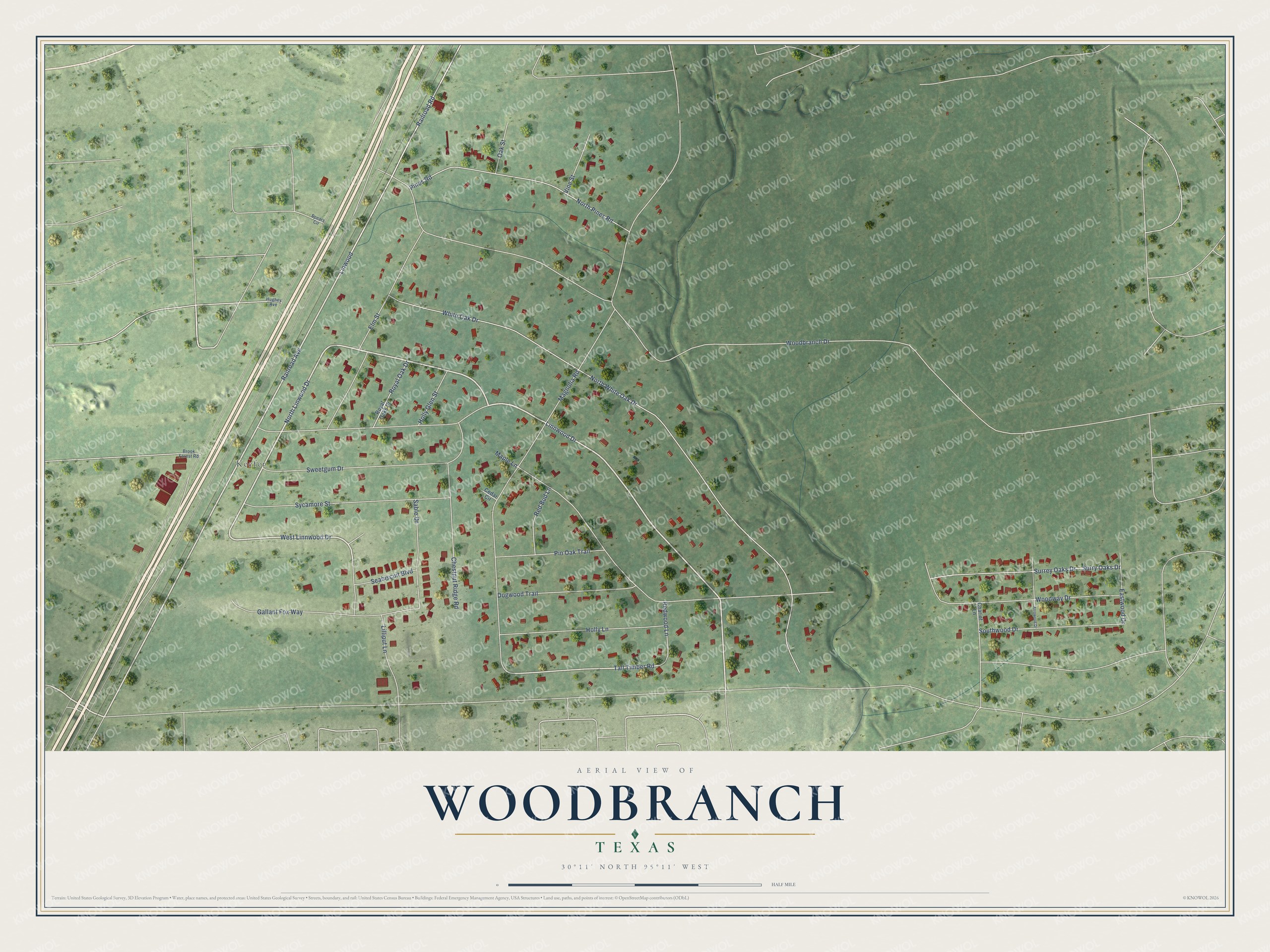Watermarked full-map preview of Woodbranch, Texas