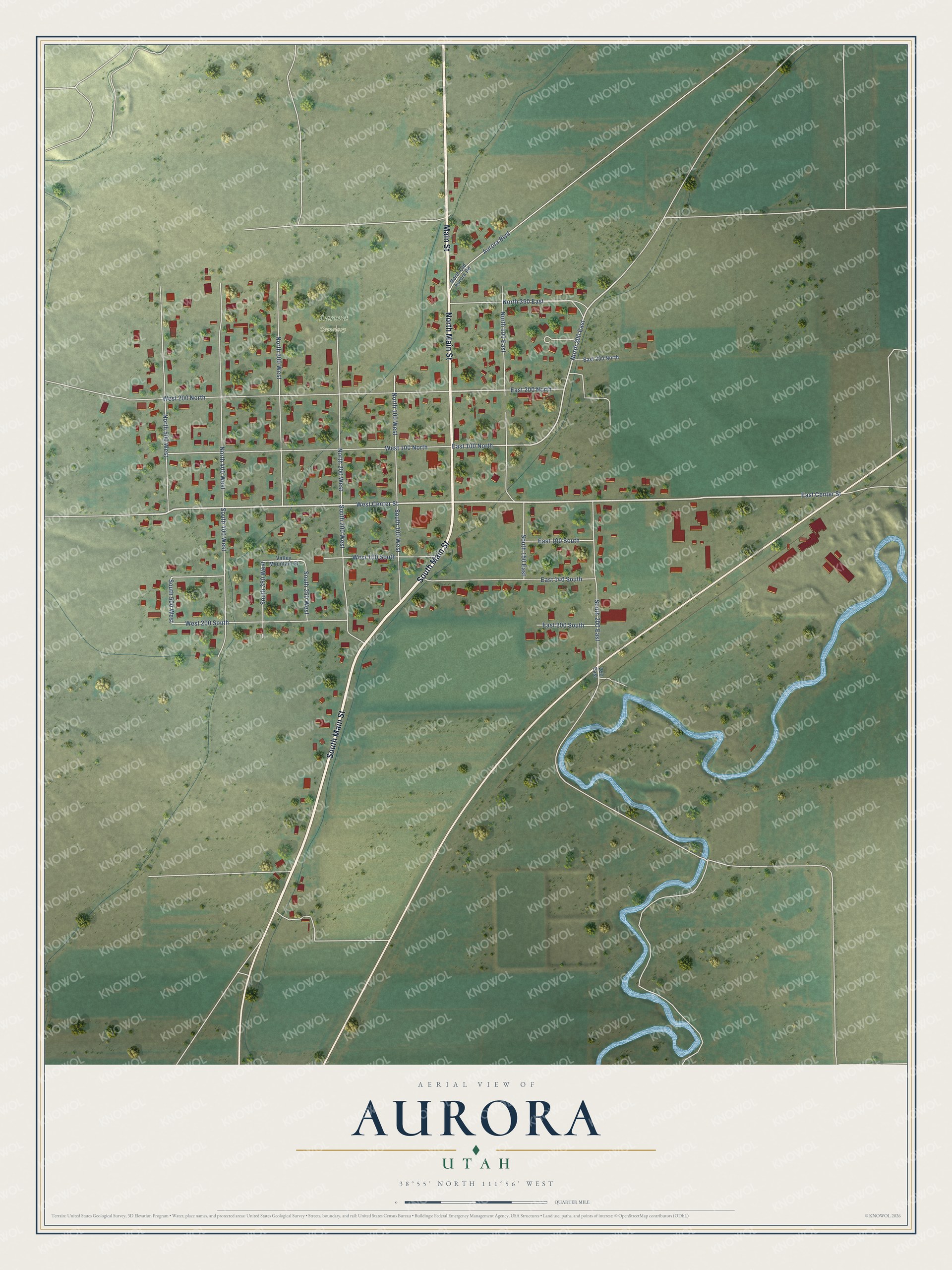 Watermarked full-map preview of Aurora, Utah