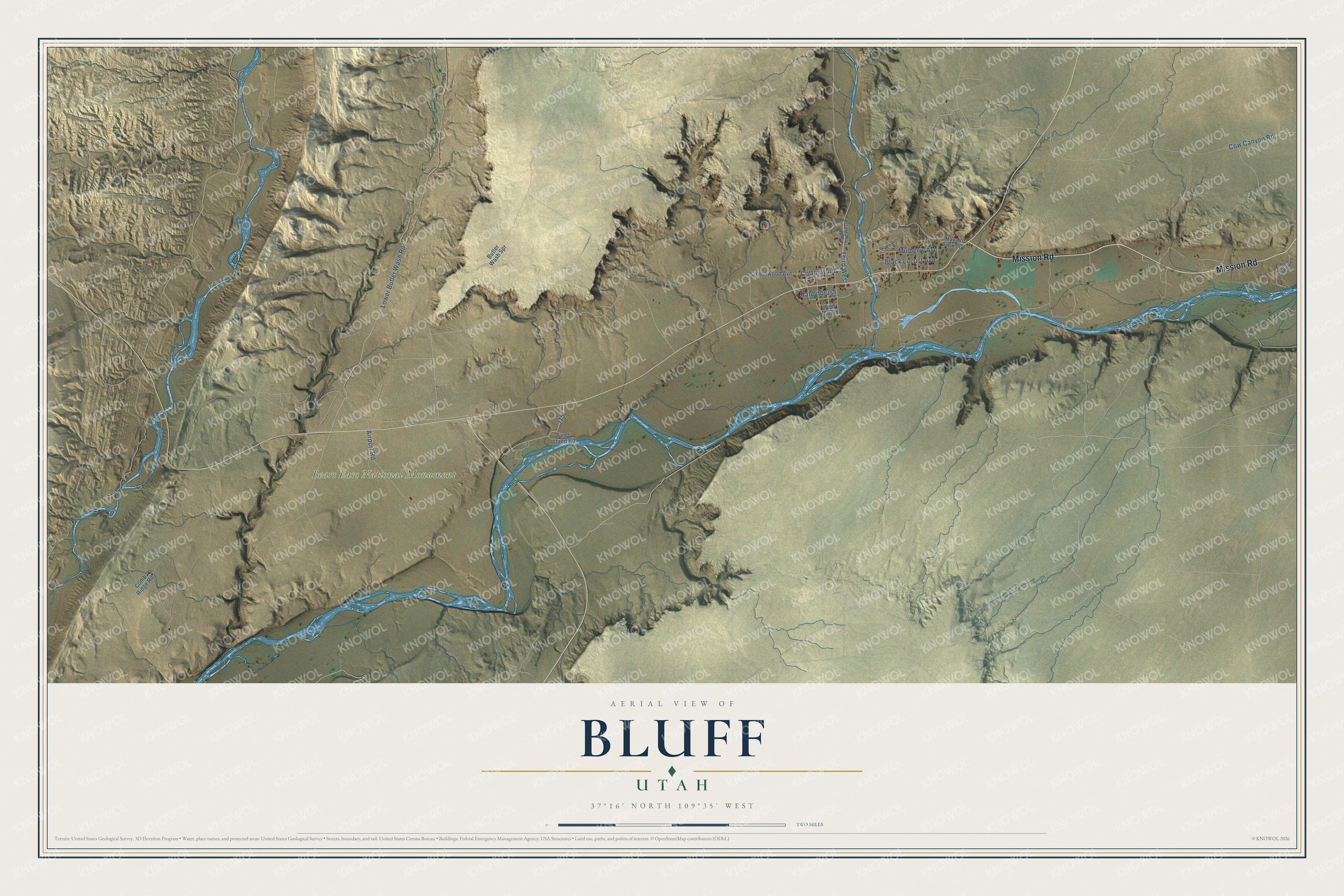 Watermarked full-map preview of Bluff, Utah