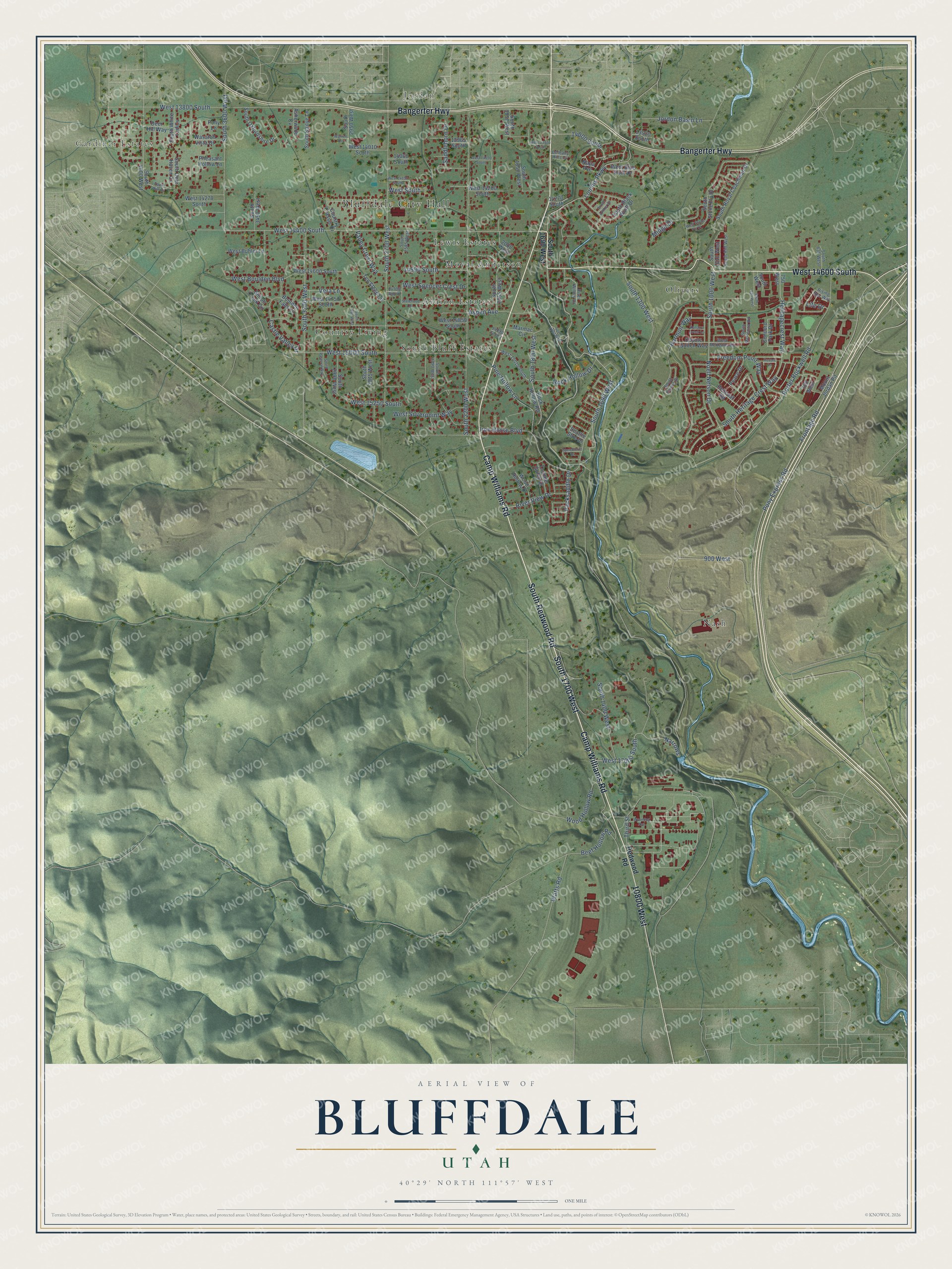 Watermarked full-map preview of Bluffdale, Utah