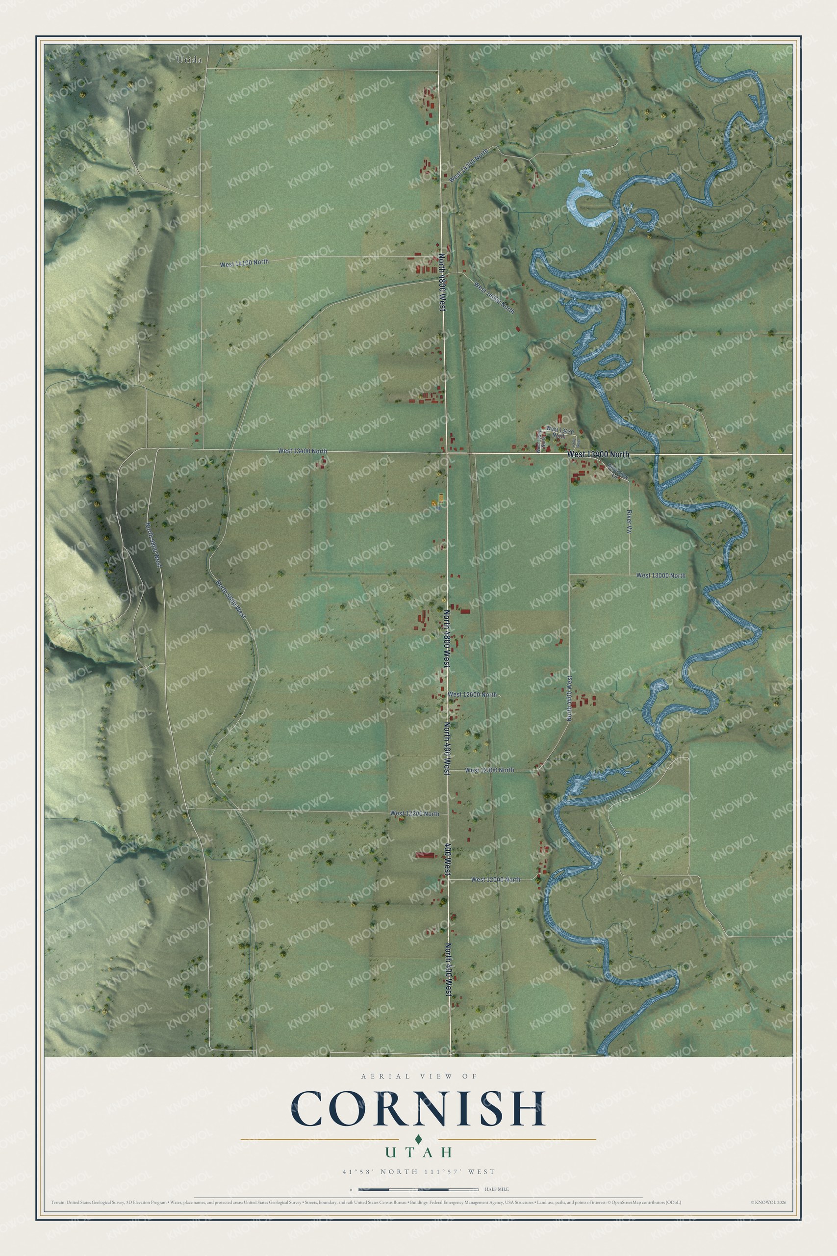 Watermarked full-map preview of Cornish, Utah
