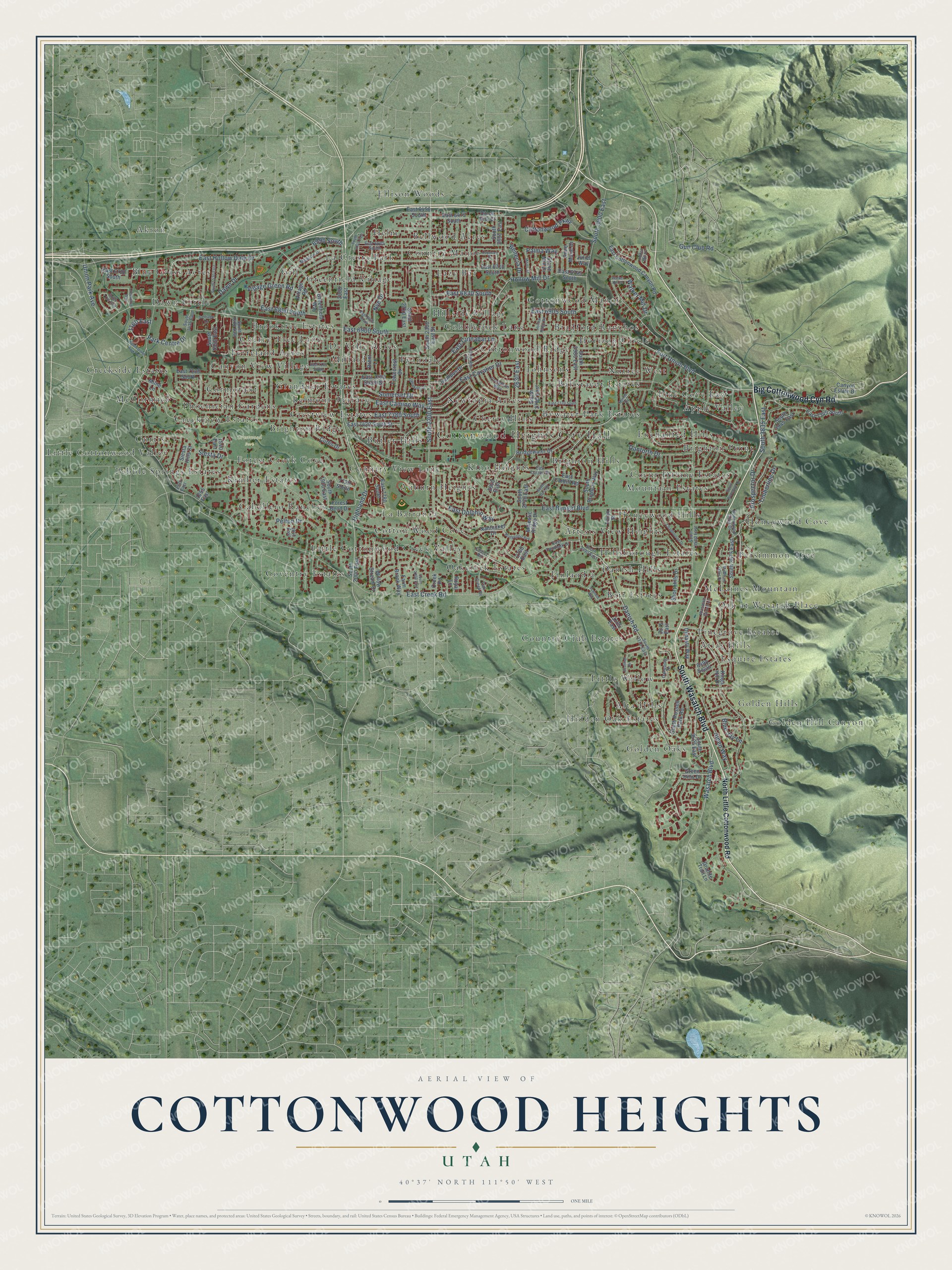 Watermarked full-map preview of Cottonwood Heights, Utah