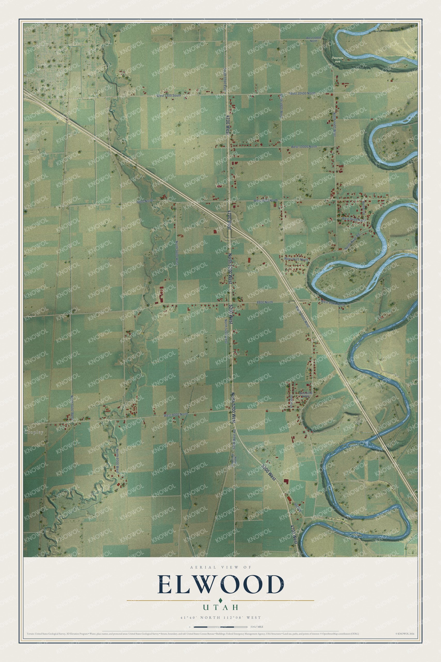 Watermarked full-map preview of Elwood, Utah