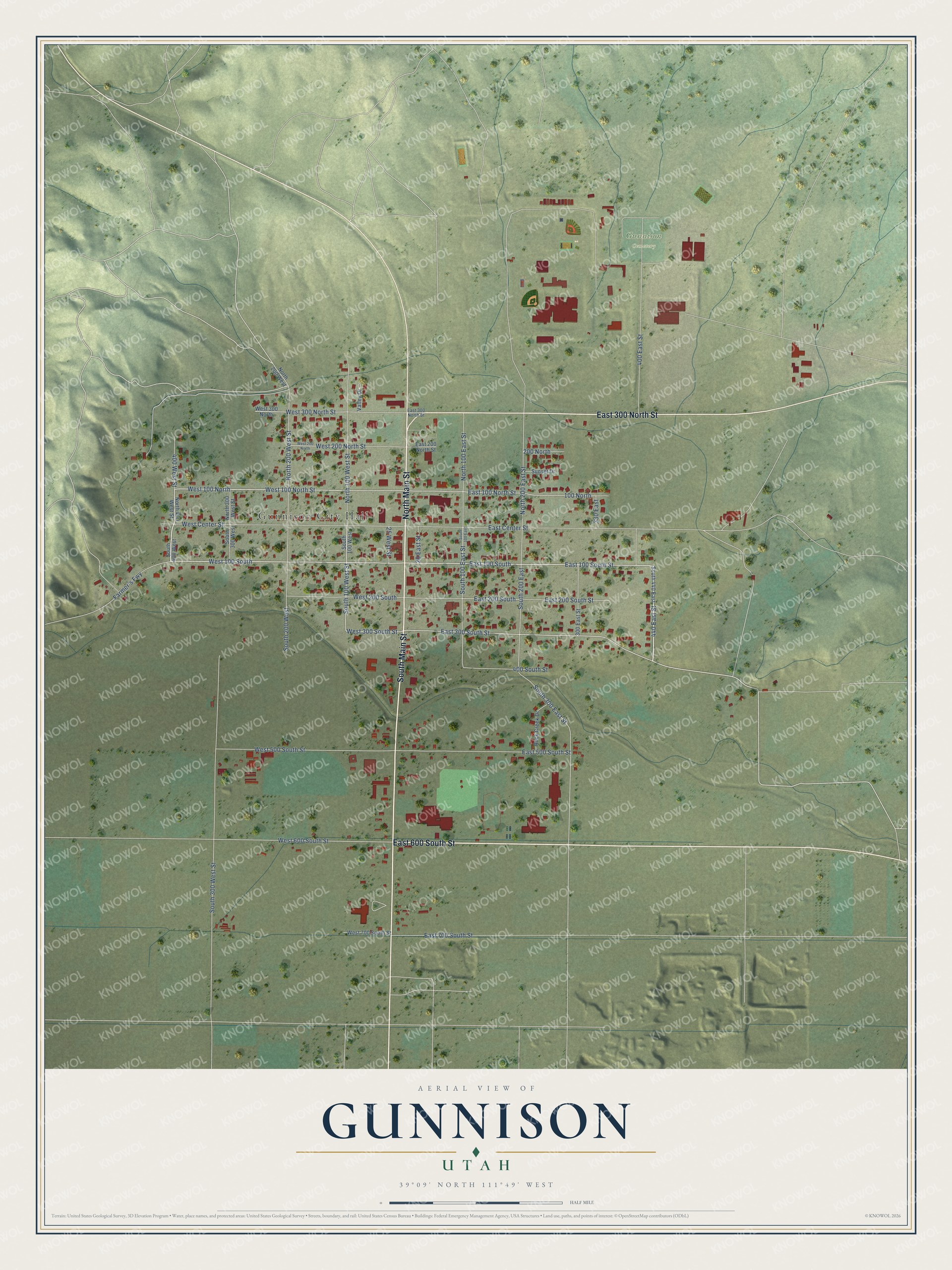 Watermarked full-map preview of Gunnison, Utah