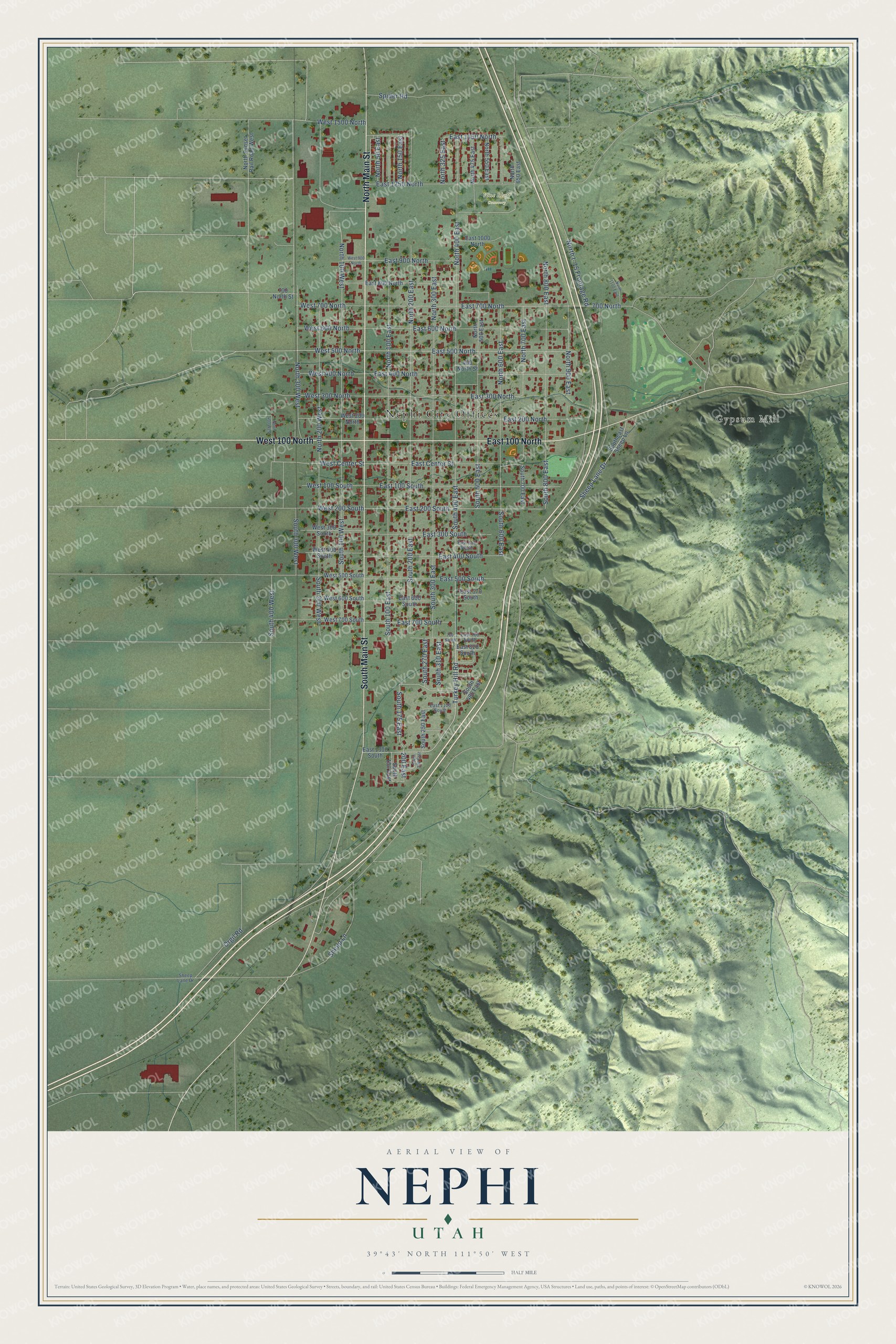 Watermarked full-map preview of Nephi, Utah