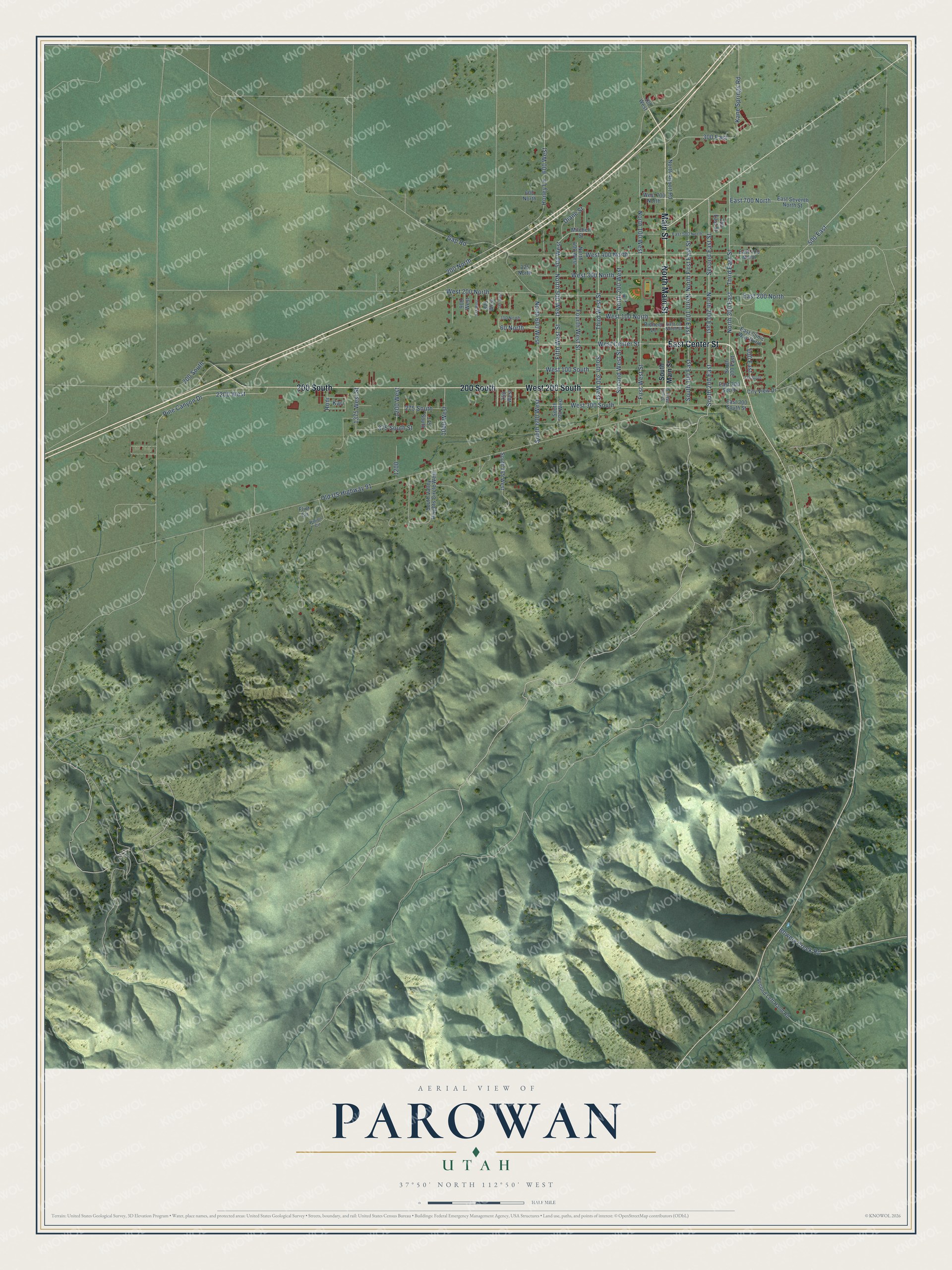 Watermarked full-map preview of Parowan, Utah