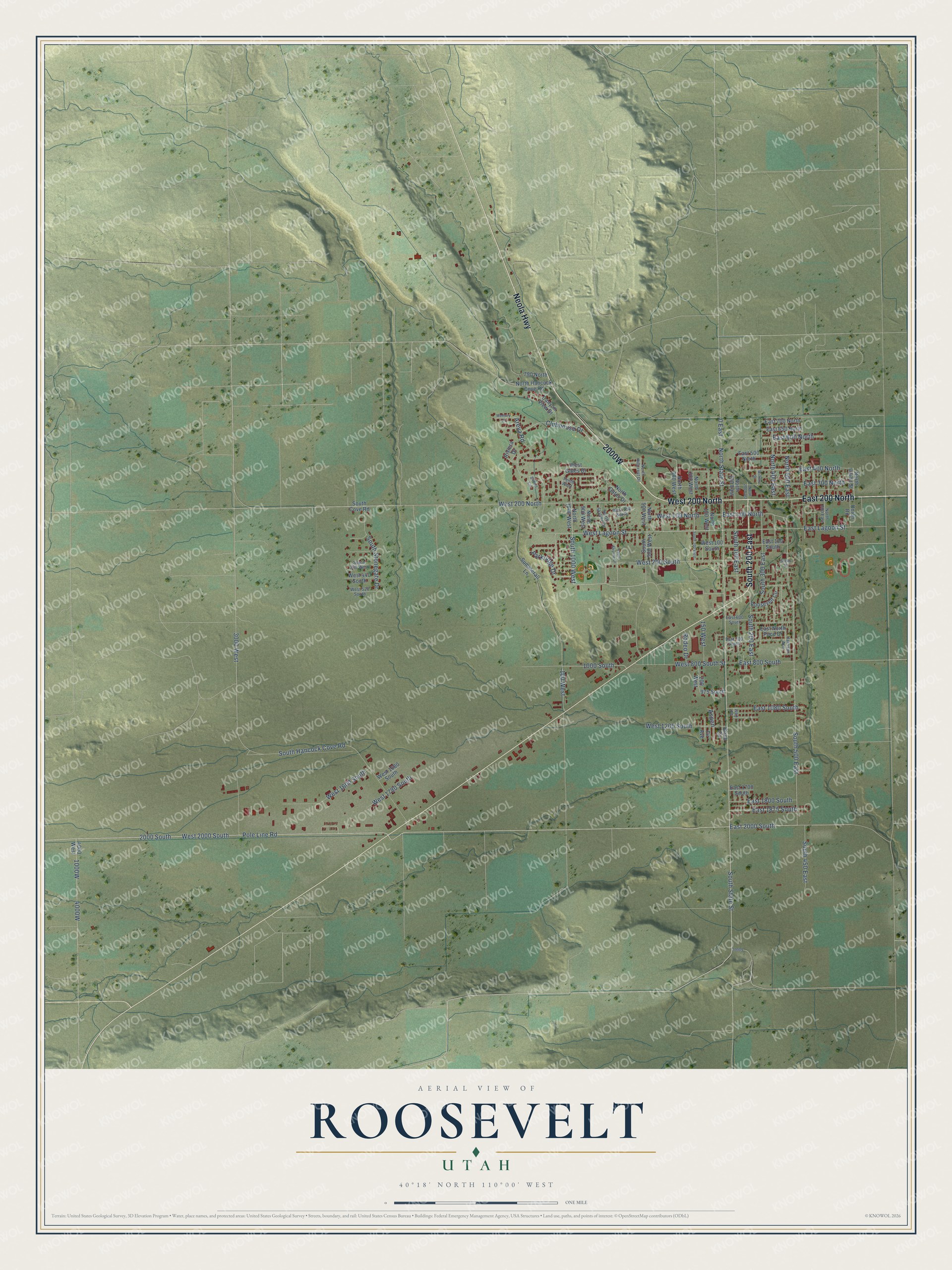 Watermarked full-map preview of Roosevelt, Utah