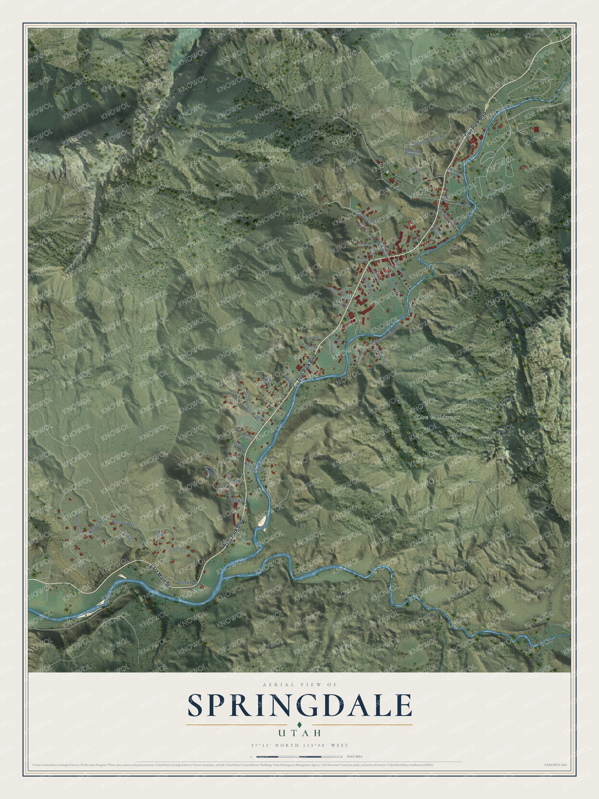 Watermarked full-map preview of Springdale, Utah