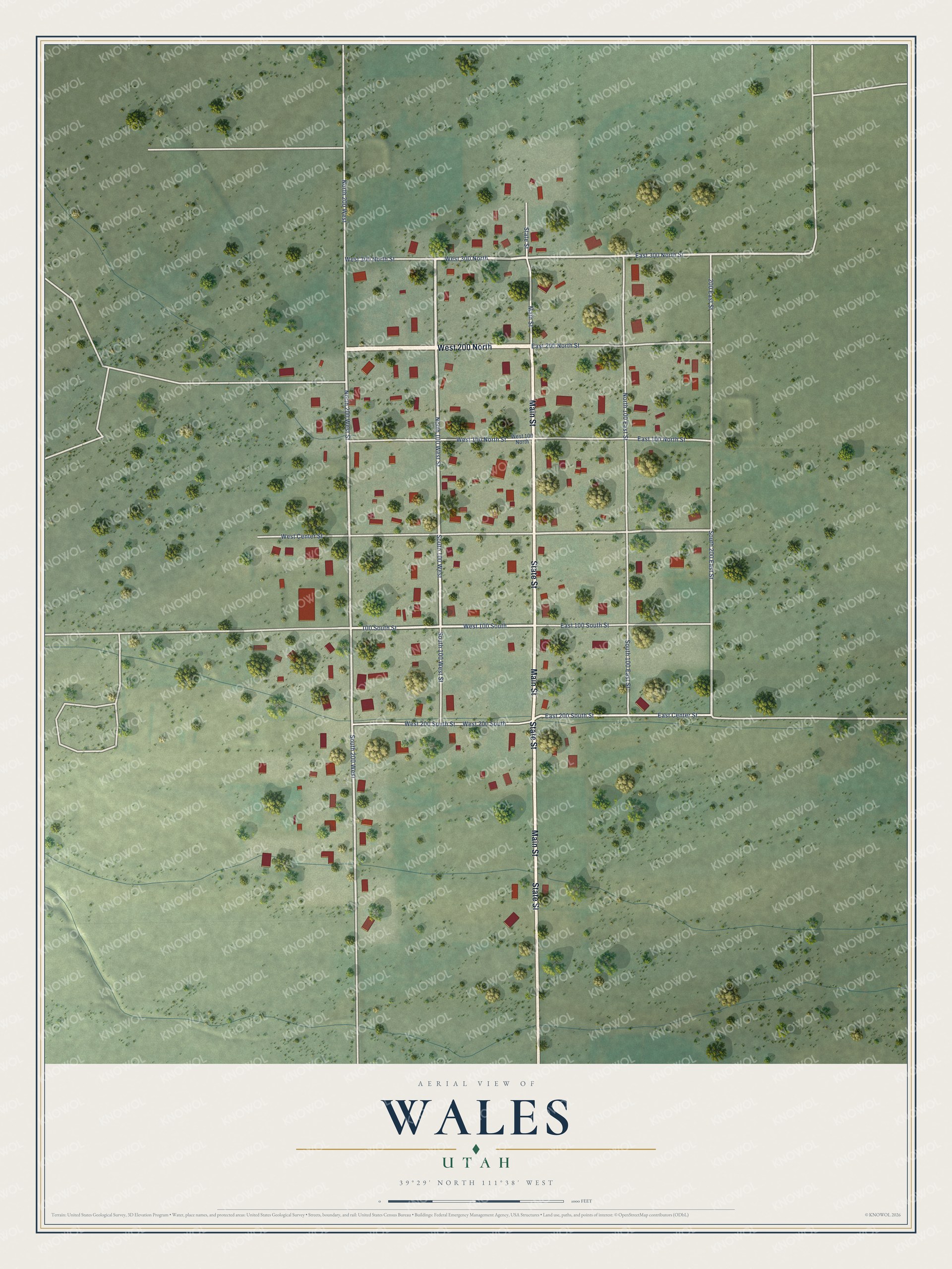 Watermarked full-map preview of Wales, Utah