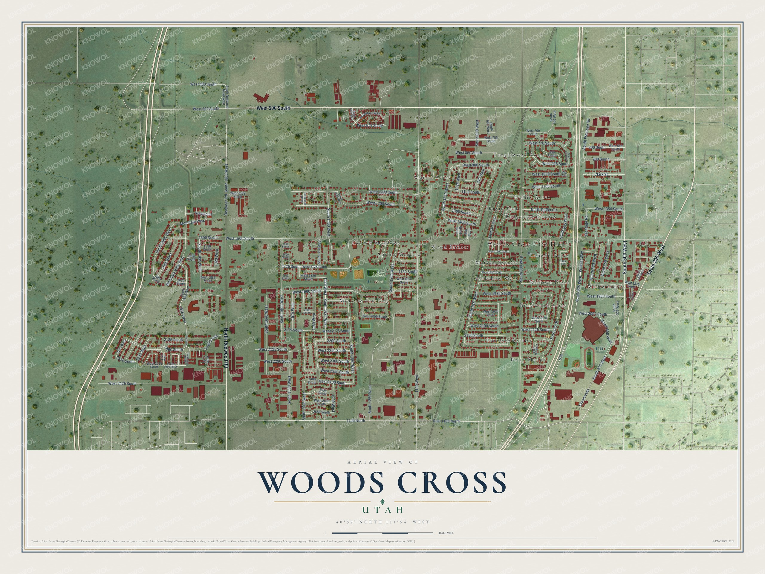Watermarked full-map preview of Woods Cross, Utah