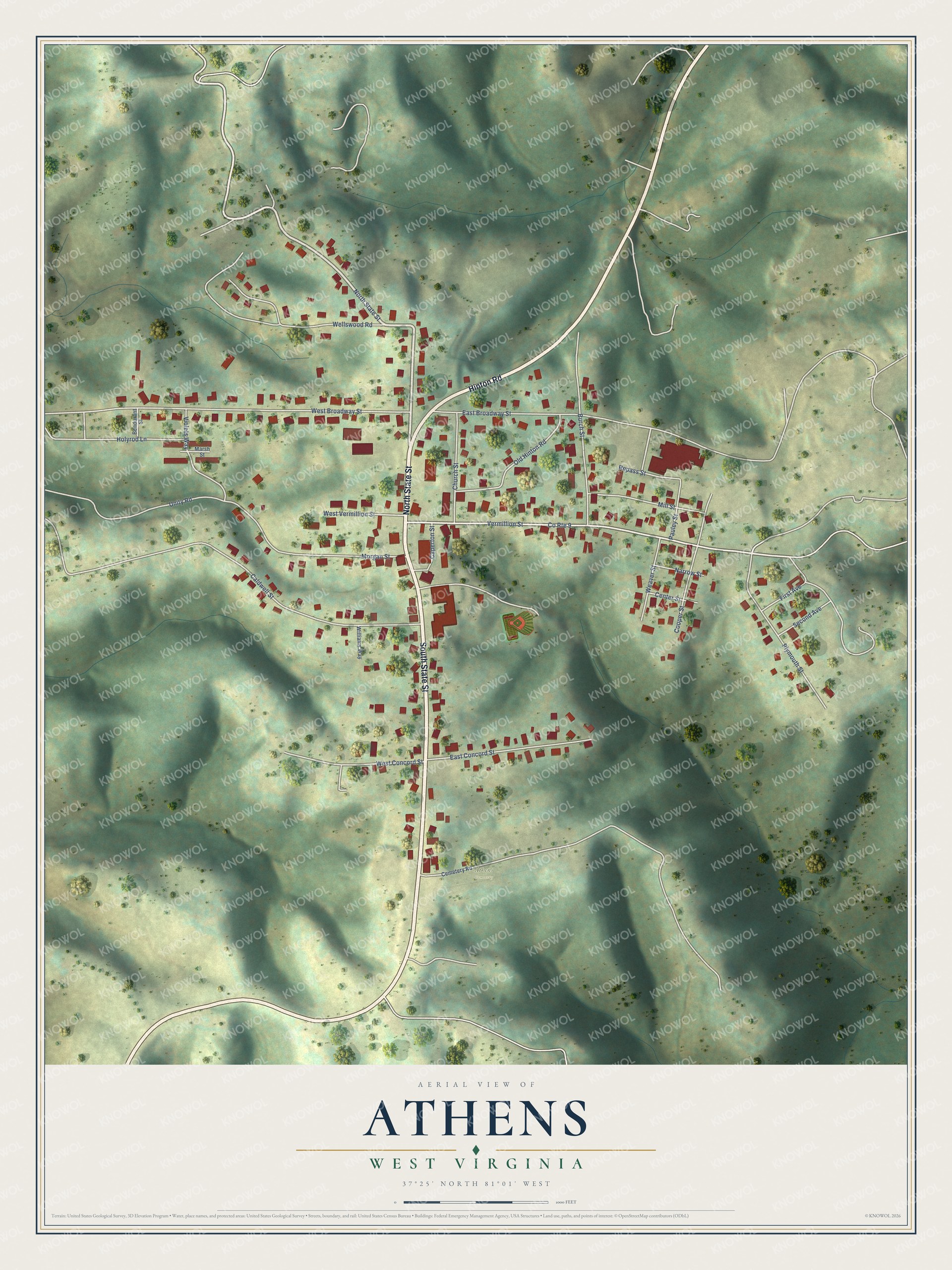 Watermarked full-map preview of Athens, West Virginia