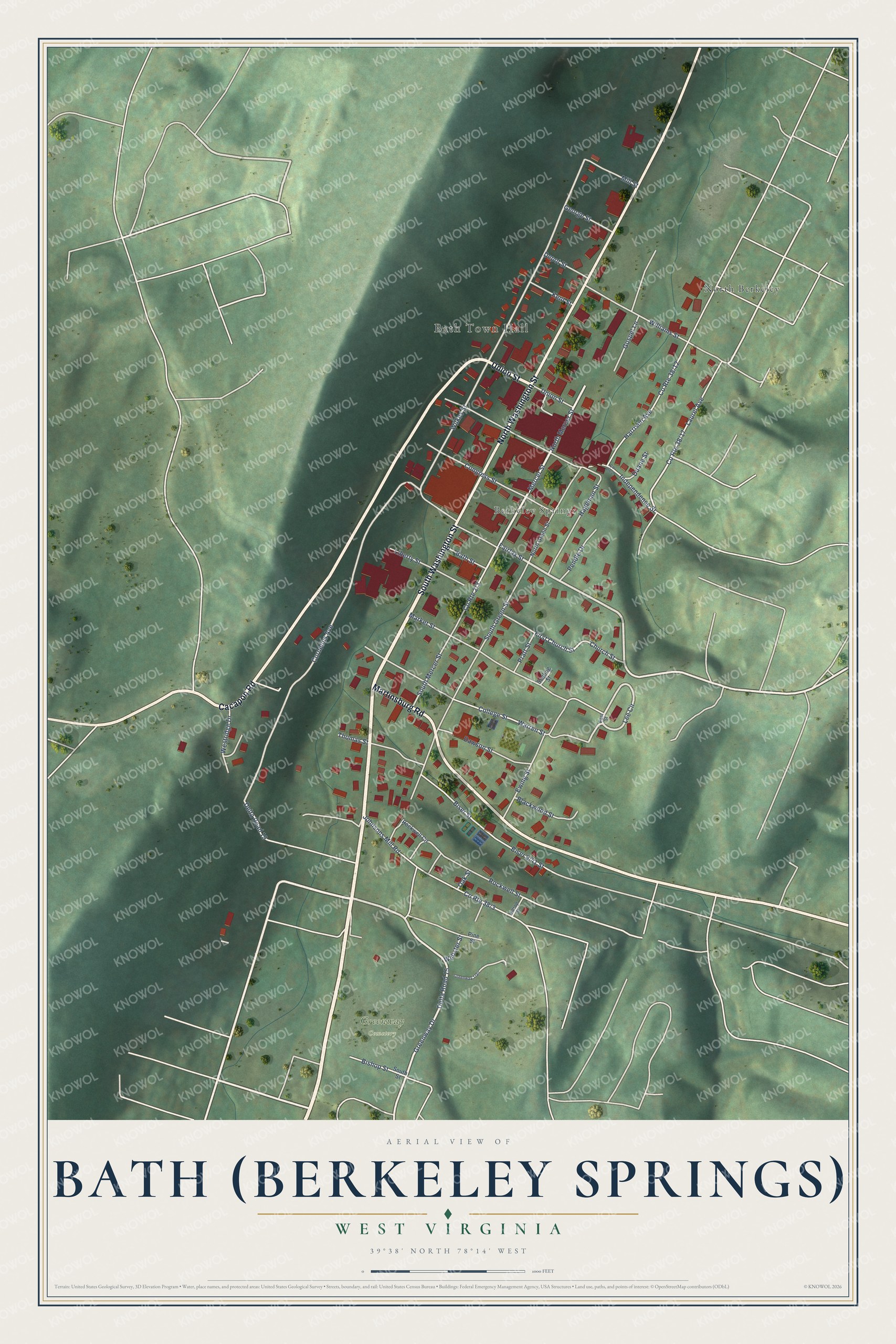 Watermarked full-map preview of Bath (Berkeley Springs), West Virginia